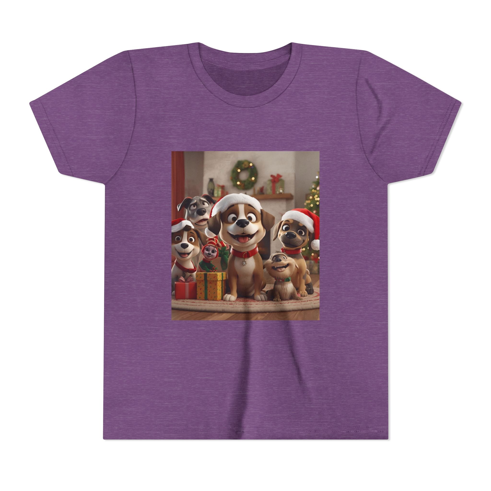 Cute Festive Christmas Dog Youth Short Sleeve Tee