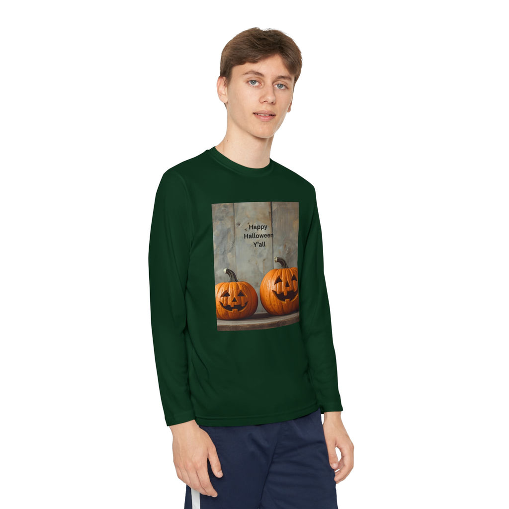 Youth Halloween Pumpkin Long Sleeve Tee, Funny Halloween Shirt, Kids Pumpkin Tee, Fall Celebration Top, Spooky Season Apparel