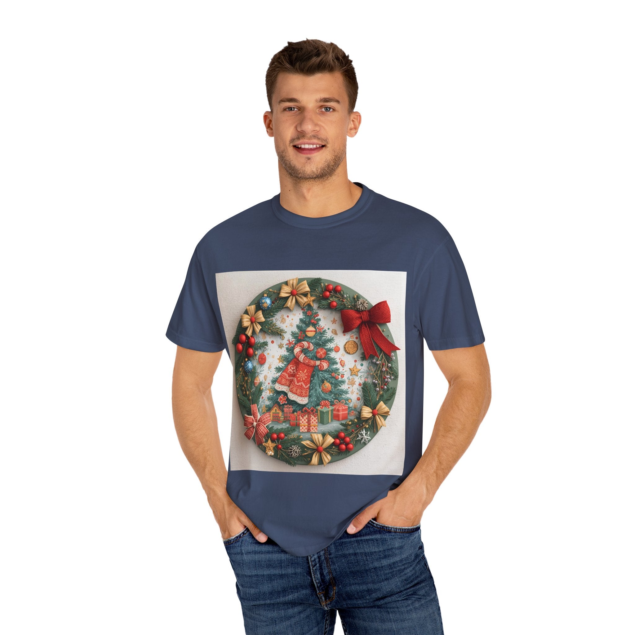 Christmas Wreath Festive Holiday T-Shirt, Christmas Tee, Seasonal Wear, Gift for Him/Her, Cute Xmas Shirt, Unisex Holiday Apparel