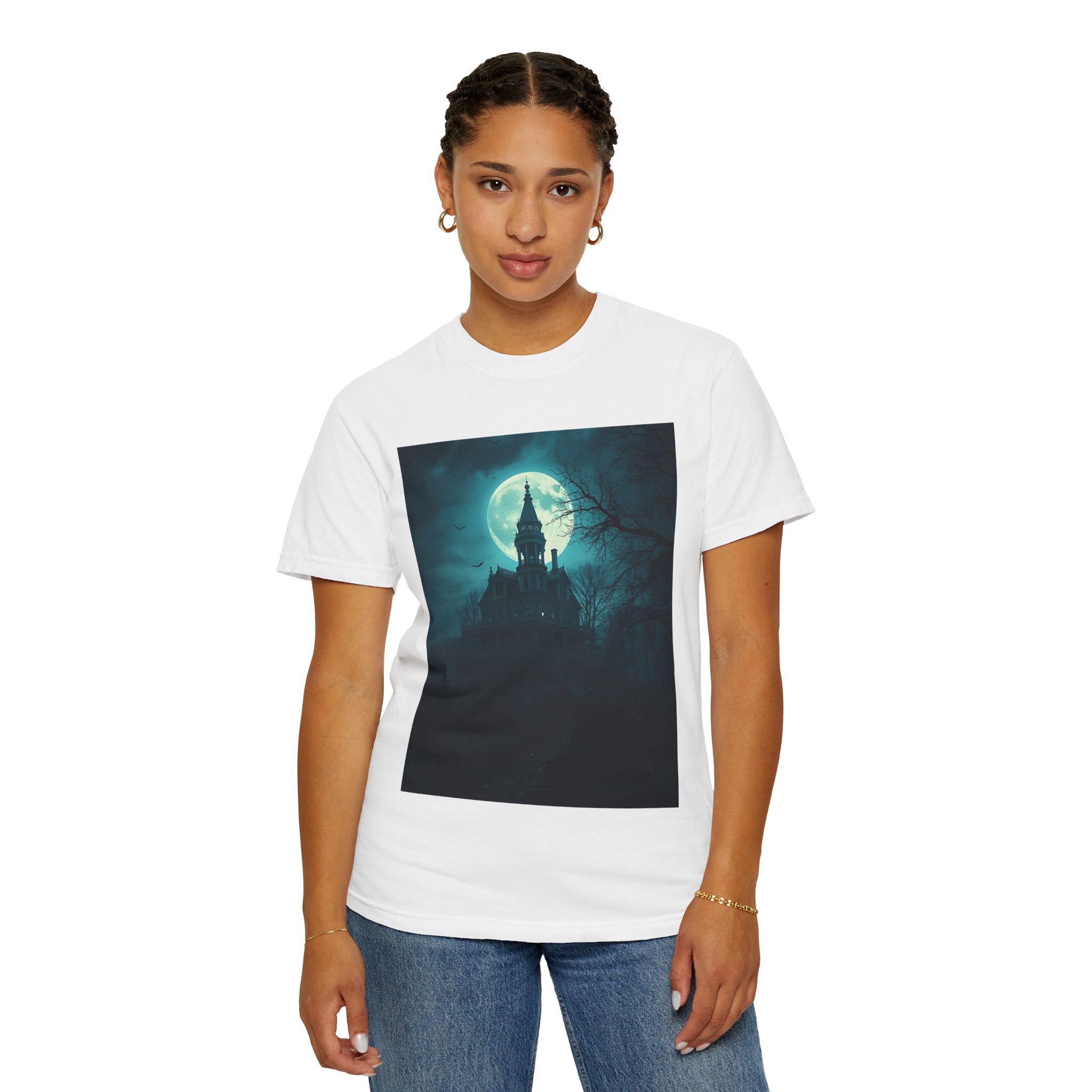 Haunted Moonlit Castle Unisex T-shirt, Gothic Tee, Halloween Apparel, Vintage Style Shirt, Alternative Fashion, Spooky Gift