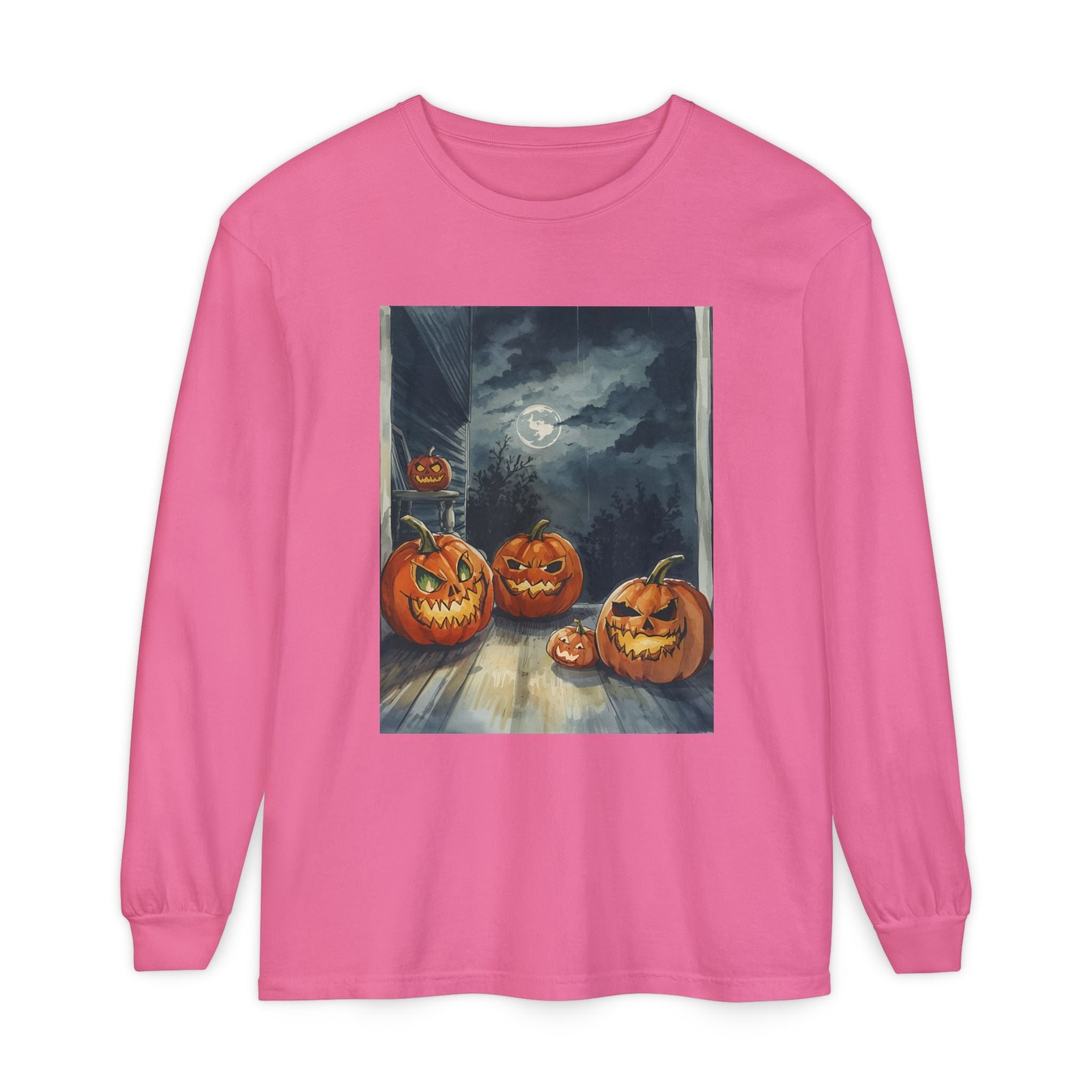 Halloween Pumpkin Scary Unisex Garment-dyed Long Sleeve T-Shirt