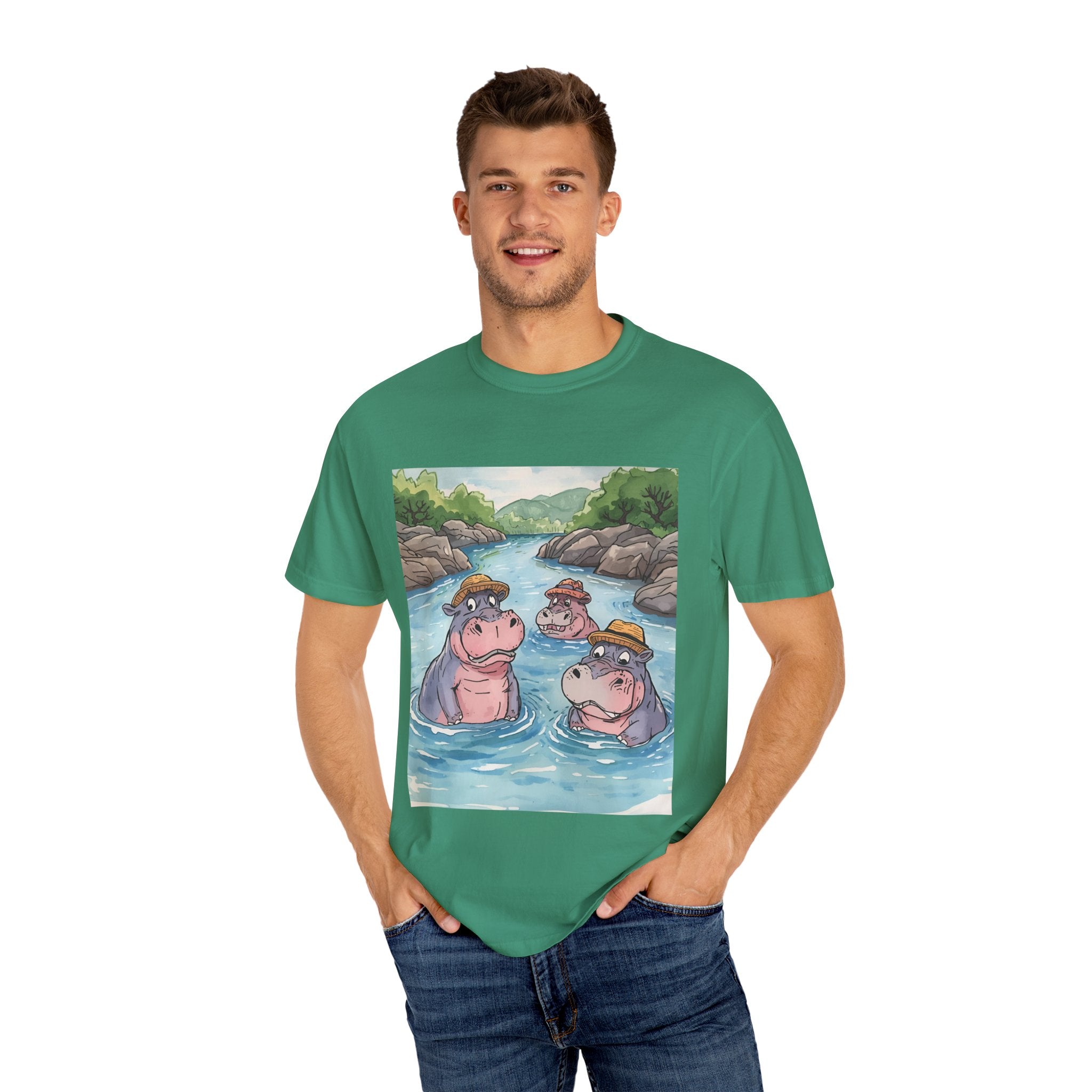 Hippo Adventure Unisex T-Shirt, Cute Animal Tee, Gift for Nature Lovers, Casual Wear, Birthday and Summer Vibe