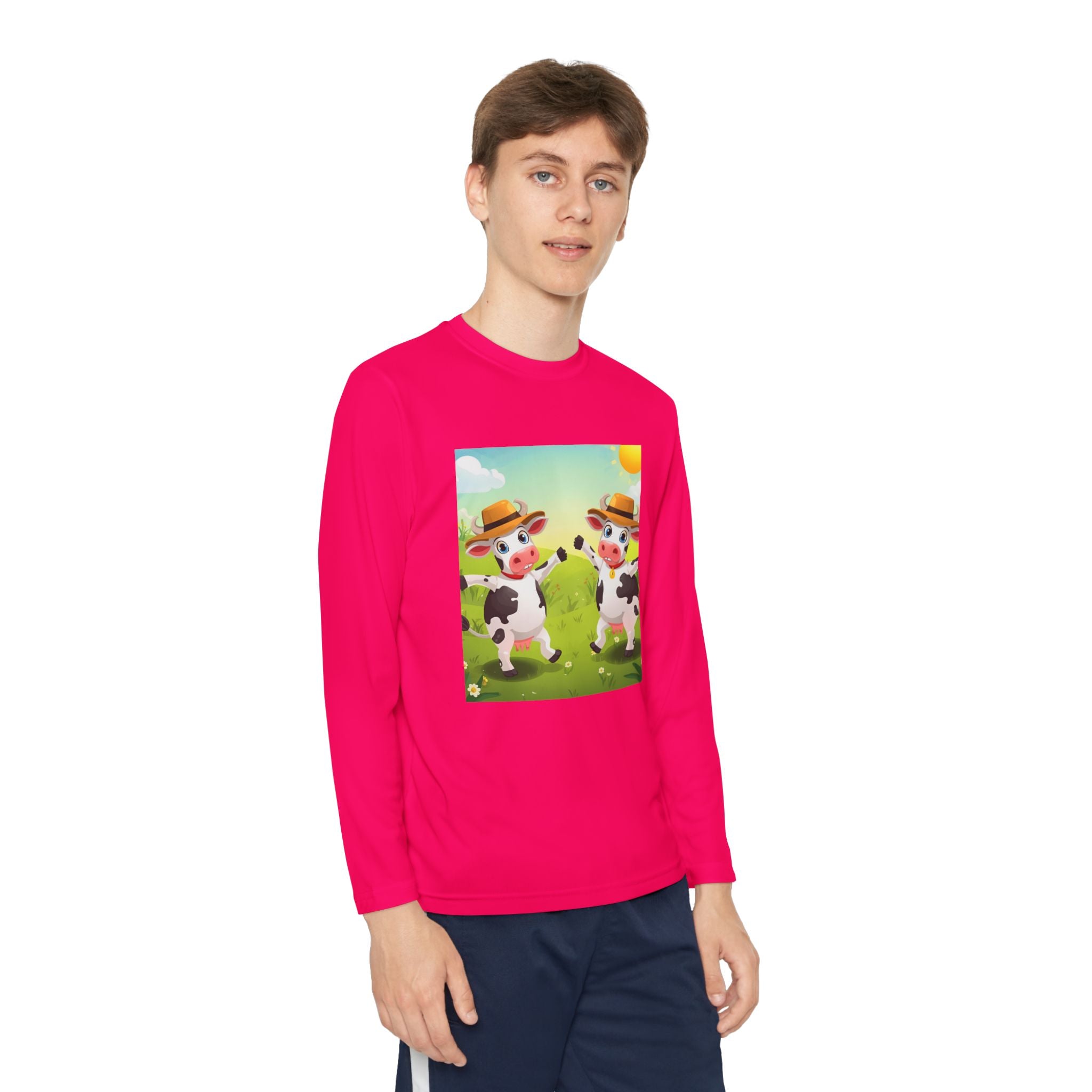 Cute Cows Farm Fun Youth Long Sleeve Competitor Tee