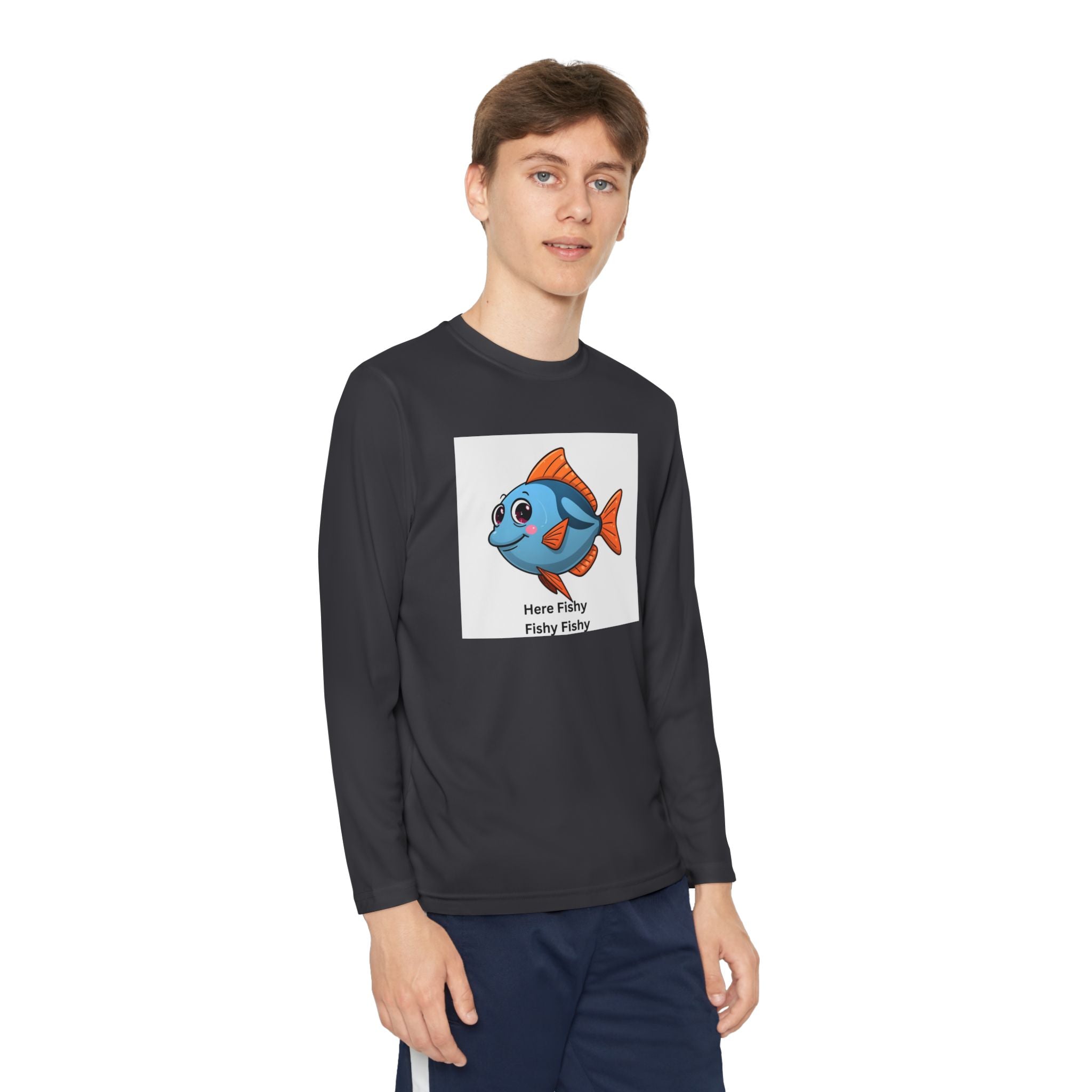 Here Fishy Fishy Fishy Youth Long Sleeve Competitor Tee