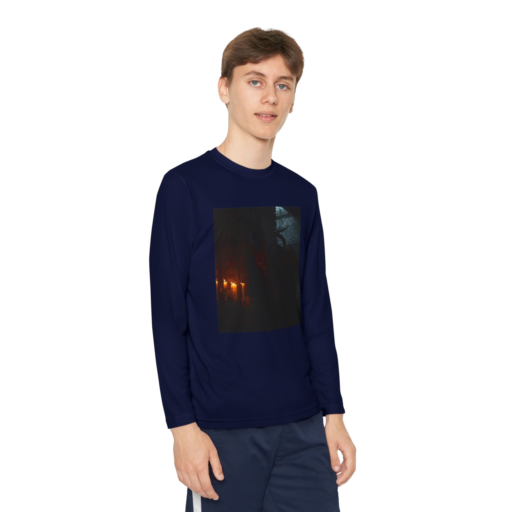Spooky Halloween Pumpkin Shadow Youth Long Sleeve Competitor Tee