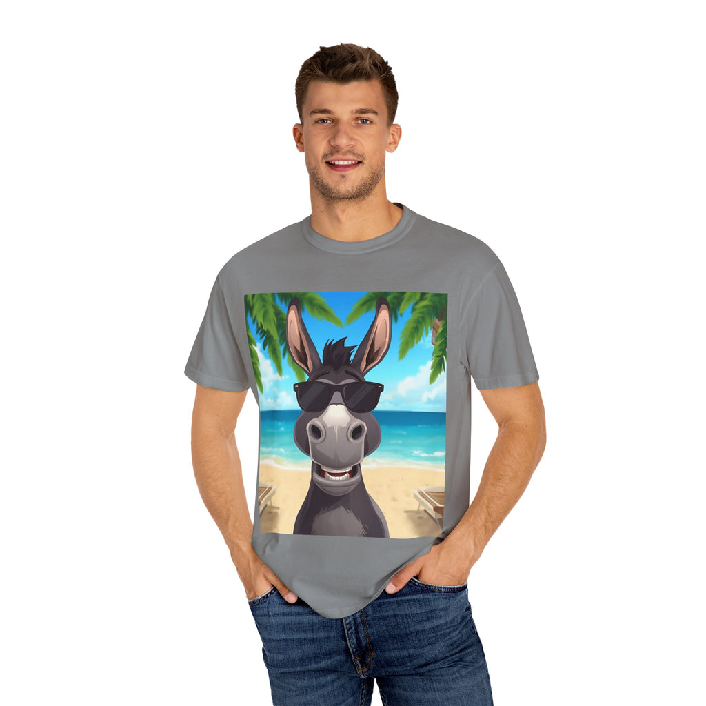 Chill Donkey Sunset T-Shirt, Unisex Summer Tee, Casual Beachwear, Gift for Animal Lovers, Fun Vacation Shirt