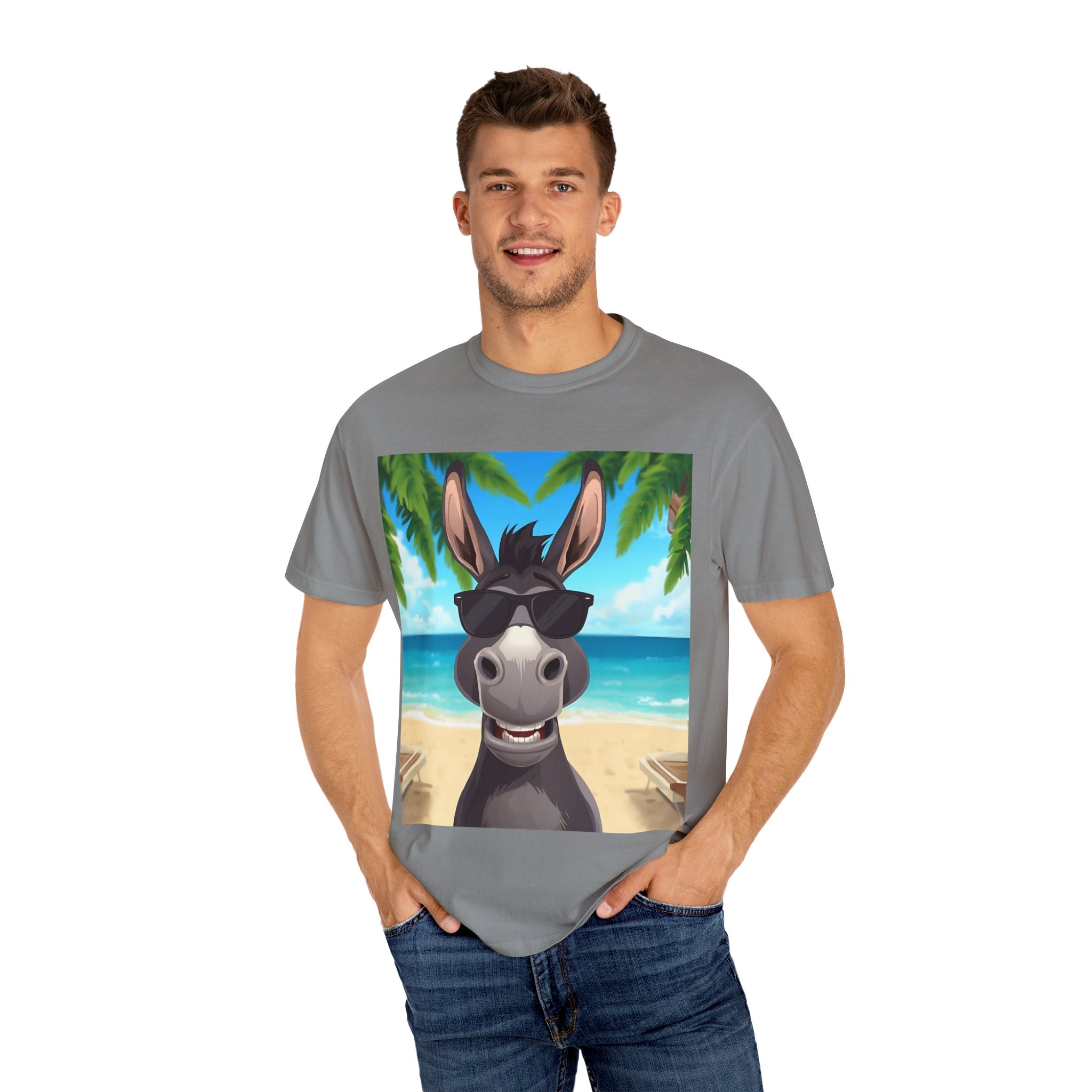 Chill Donkey Sunset T-Shirt, Unisex Summer Tee, Casual Beachwear, Gift for Animal Lovers, Fun Vacation Shirt