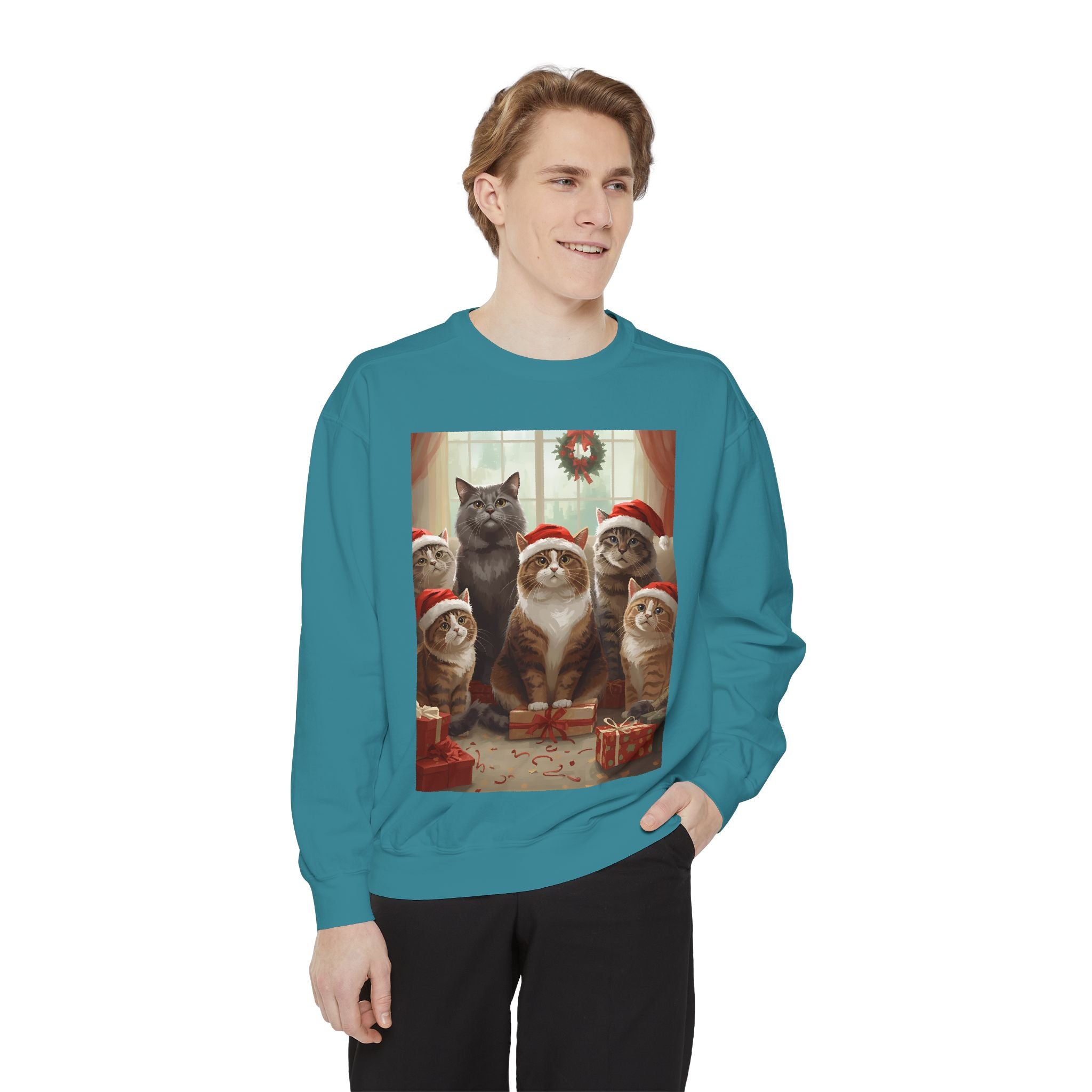 Cozy Holiday Cat Sweatshirt, Festive Sweatshirt for Cat Lovers, Christmas Gift for Pet Owners, Cute Cat Apparel, Winter Wardrobe Essential