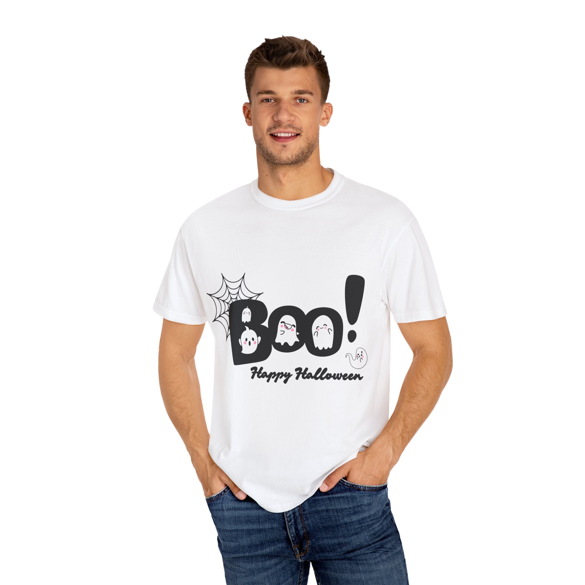 Halloween Boo T-Shirt, Unisex Garment-Dyed Tee, Spooky Costume, Fall Apparel, Trick or Treat Shirt, Ghost Print Top