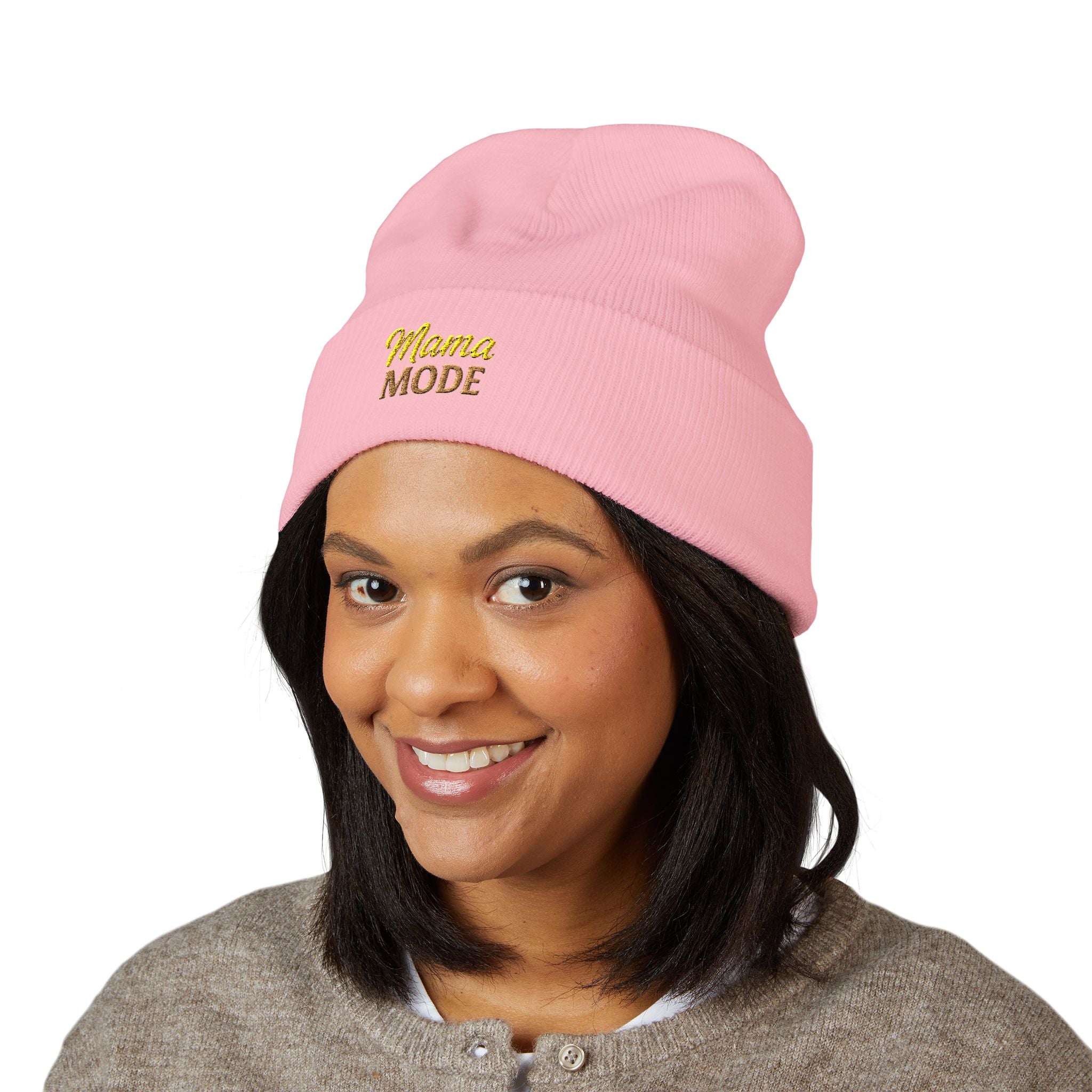 Mama Mode Embroidered Cuffed Beanie — Cozy Mom Hat, New Mom Gift