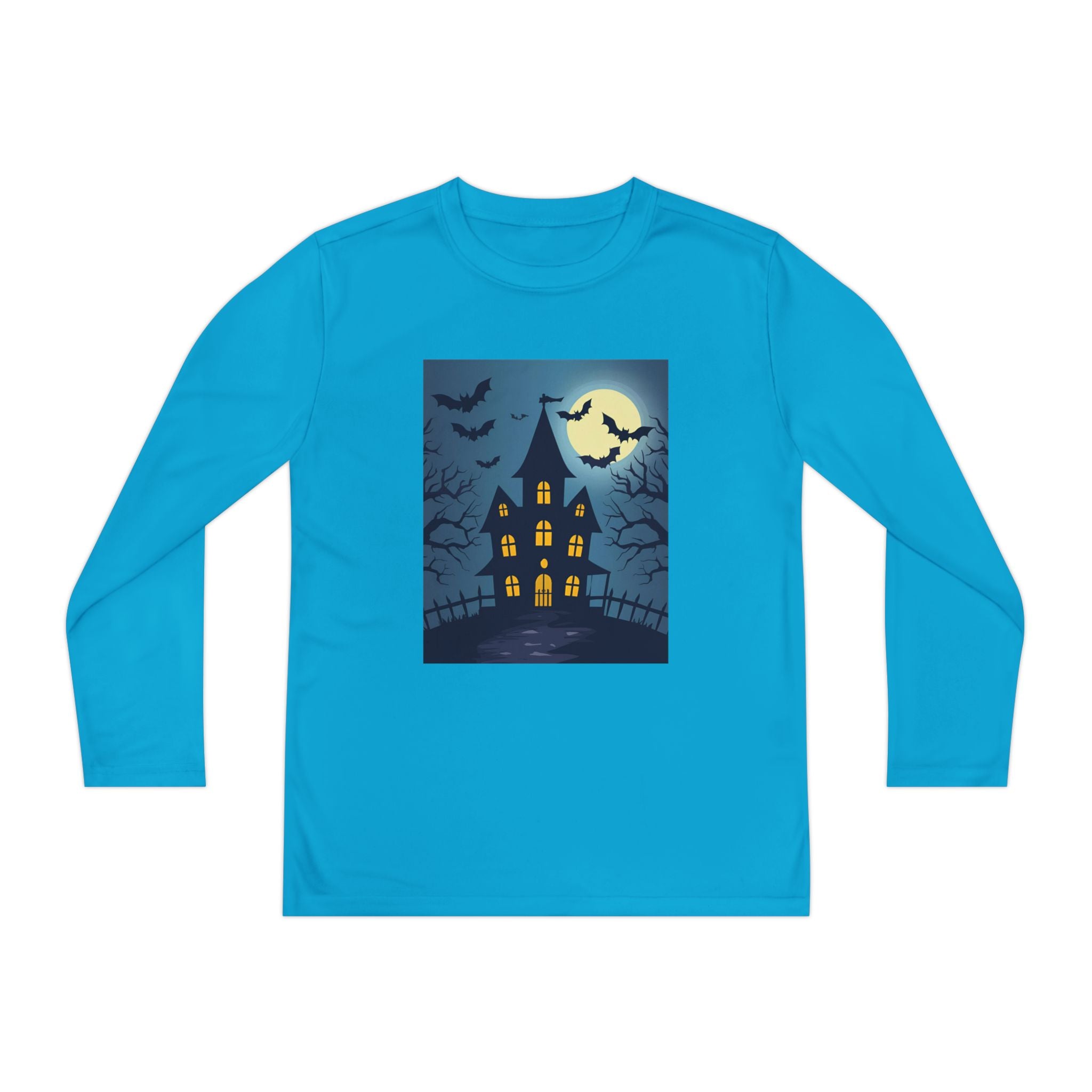 Halloween Haunted House Youth Long Sleeve Tee, Halloween Shirt, Spooky Tee, Ghostly Nightwear, Fall Apparel, Kids Halloween Costume