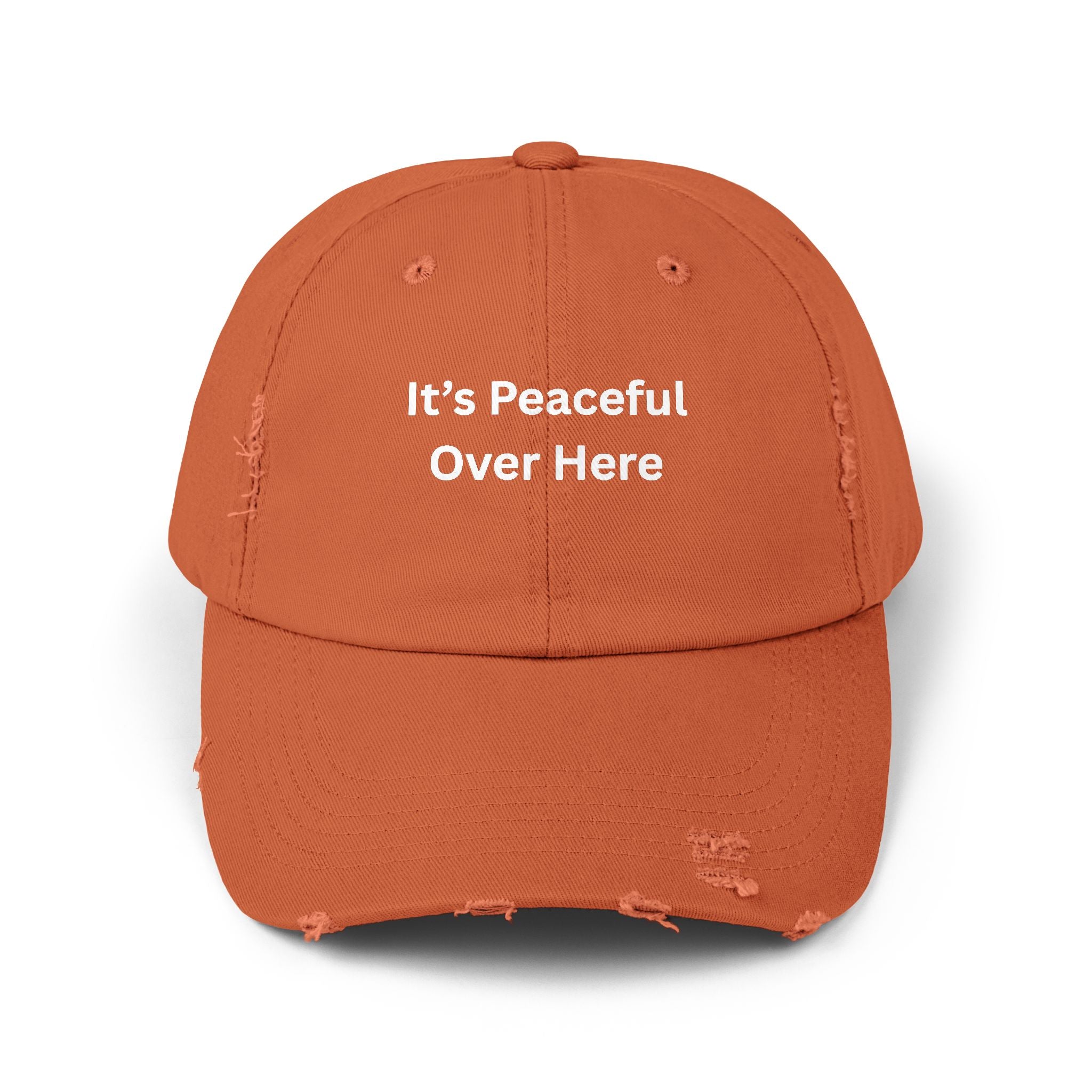 Unisex Distressed Cap with "It's Peaceful Over Here" - Casual Everyday Hat, Relaxation Gift, Trendy Accessory, Outdoor Wear, Fashion [...]