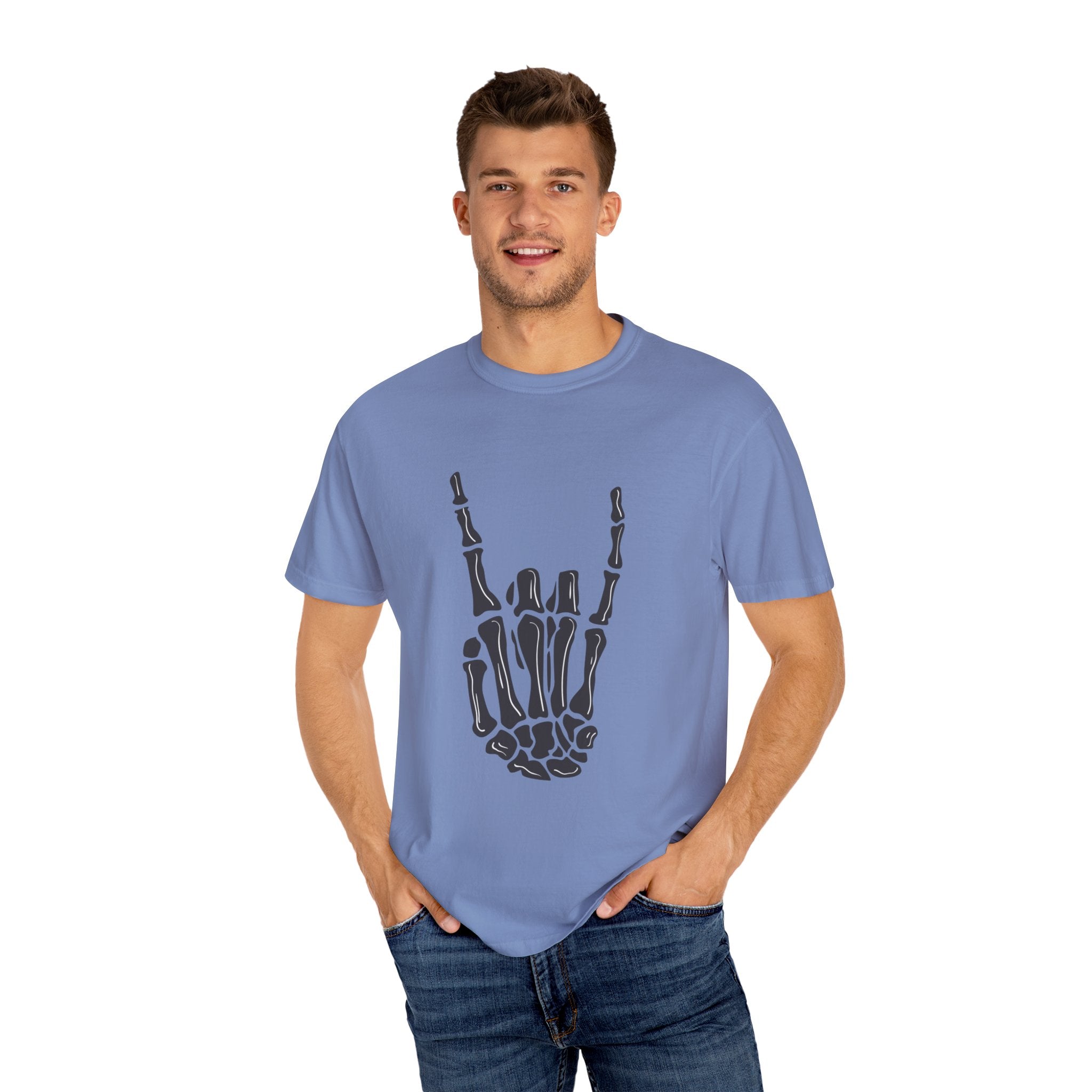 Skeleton Hand Rock On T-Shirt, Music Lover Apparel, Unisex Graphic Tee, Festival Outfit, Halloween Costume, Soft Cotton Shirt