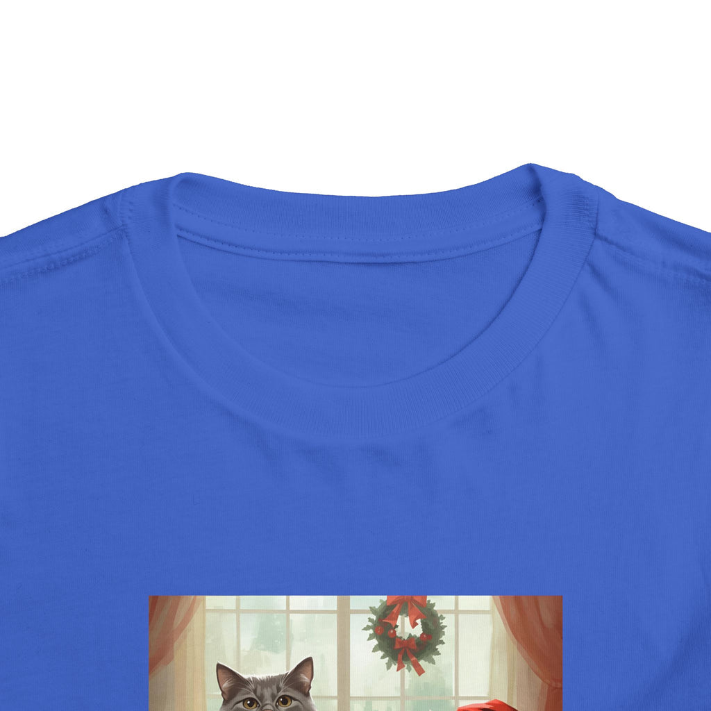 Cute Festive Christmas Cat Toddler Short Sleeve Tee