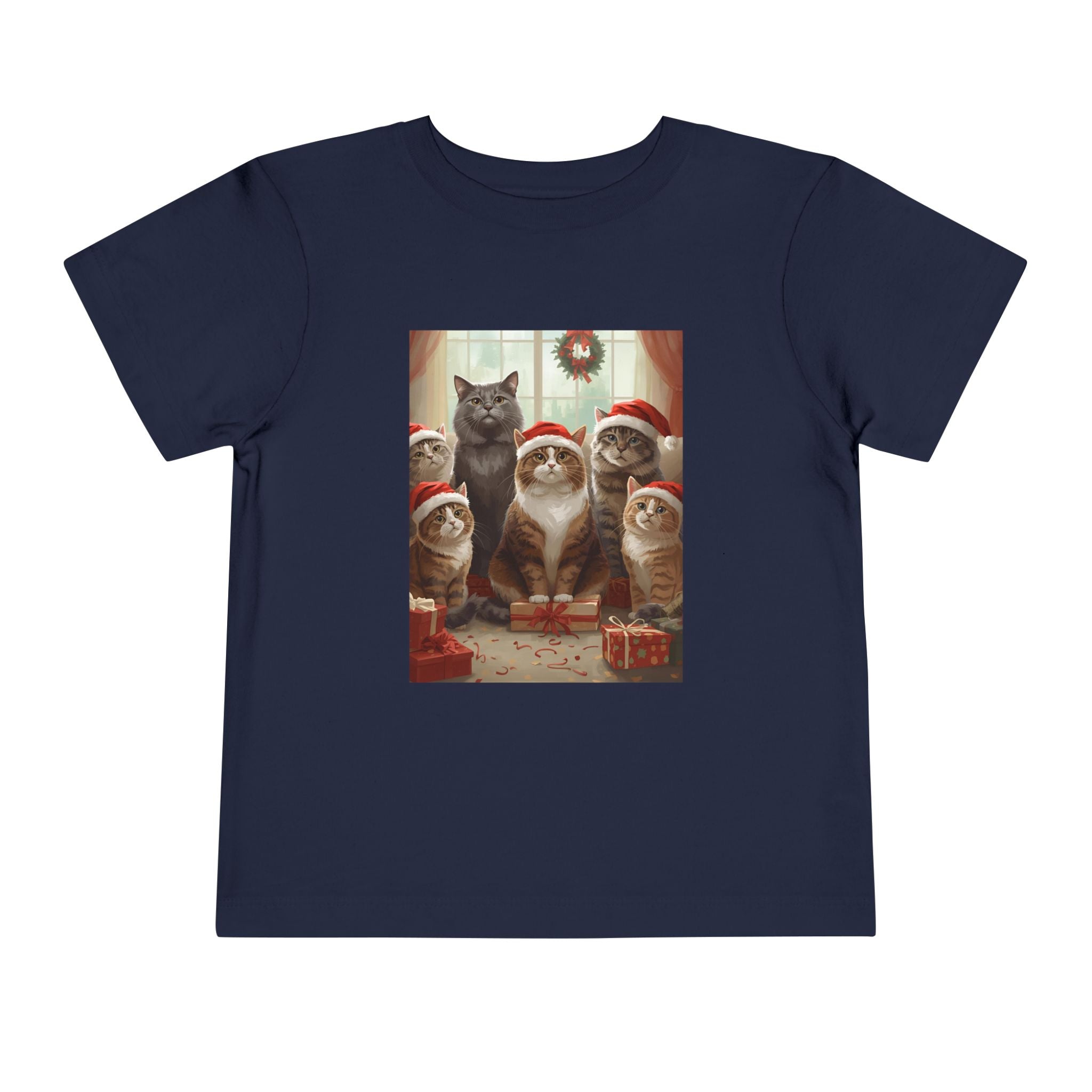 Cute Festive Christmas Cat Toddler Short Sleeve Tee