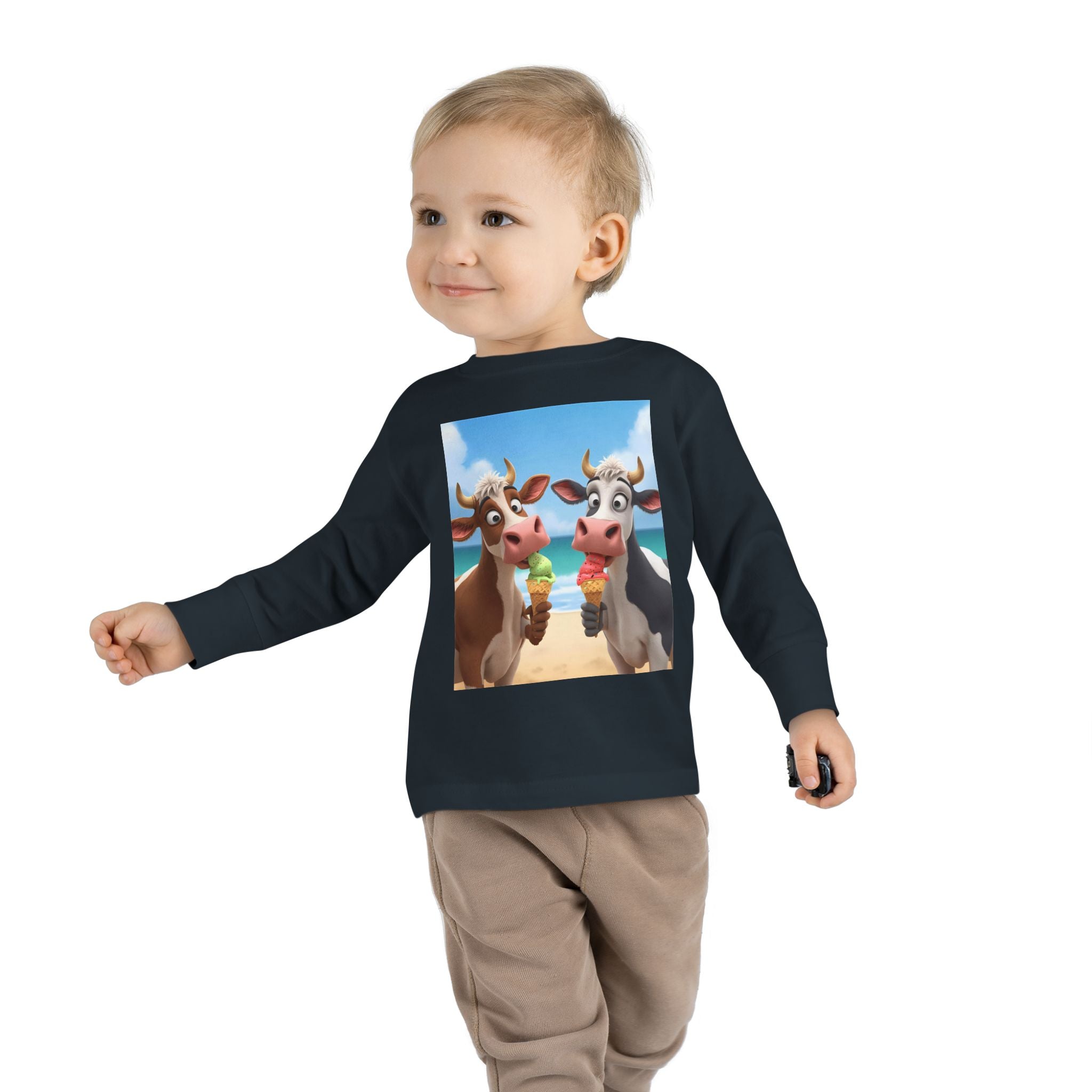 Beachy Cow Toddler Long Sleeve Tee, Cute Cows T-shirt, Kids Summer Tee, Farm Animal Shirt, Toddler Graphic Top, Fun Childrens Apparel