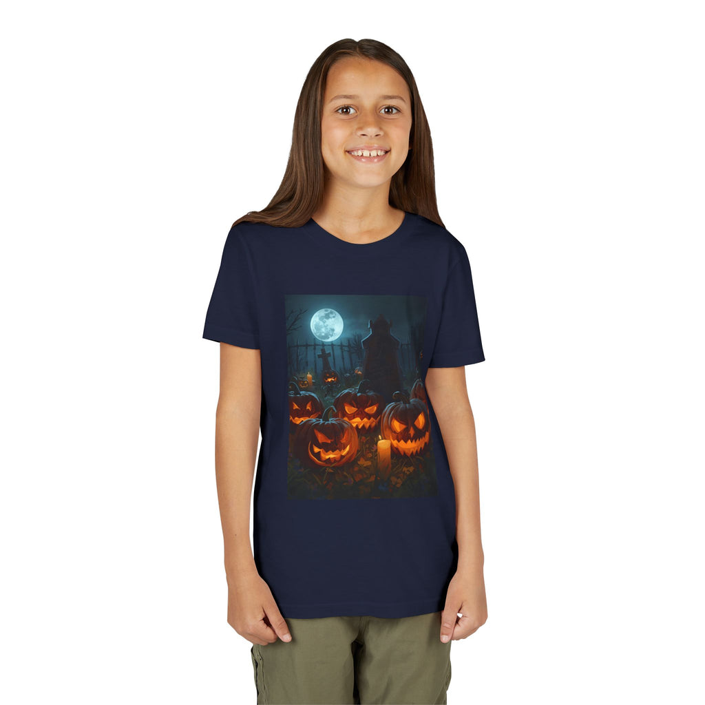 Scary Halloween Pumpkin Youth Short Sleeve Tee, Cute Halloween Shirt, Kids Costume Top, Spooky Tees, Trick or Treat Shirt