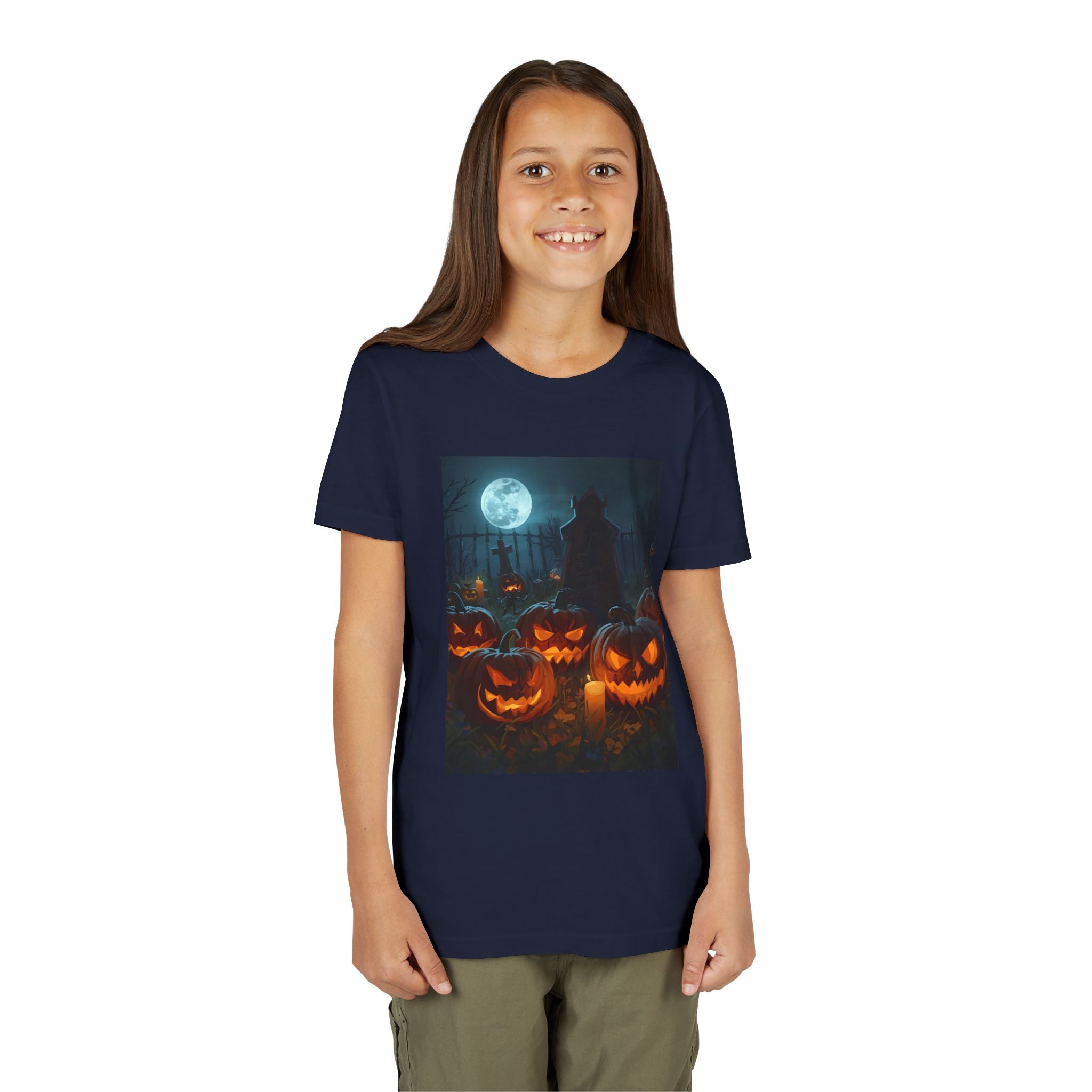 Scary Halloween Pumpkin Youth Short Sleeve Tee, Cute Halloween Shirt, Kids Costume Top, Spooky Tees, Trick or Treat Shirt