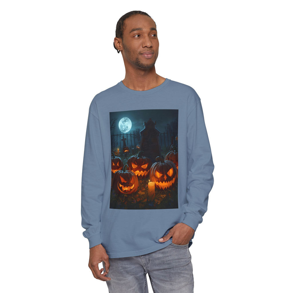Scary Halloween Pumpkin Unisex Garment-dyed Long Sleeve T-Shirt