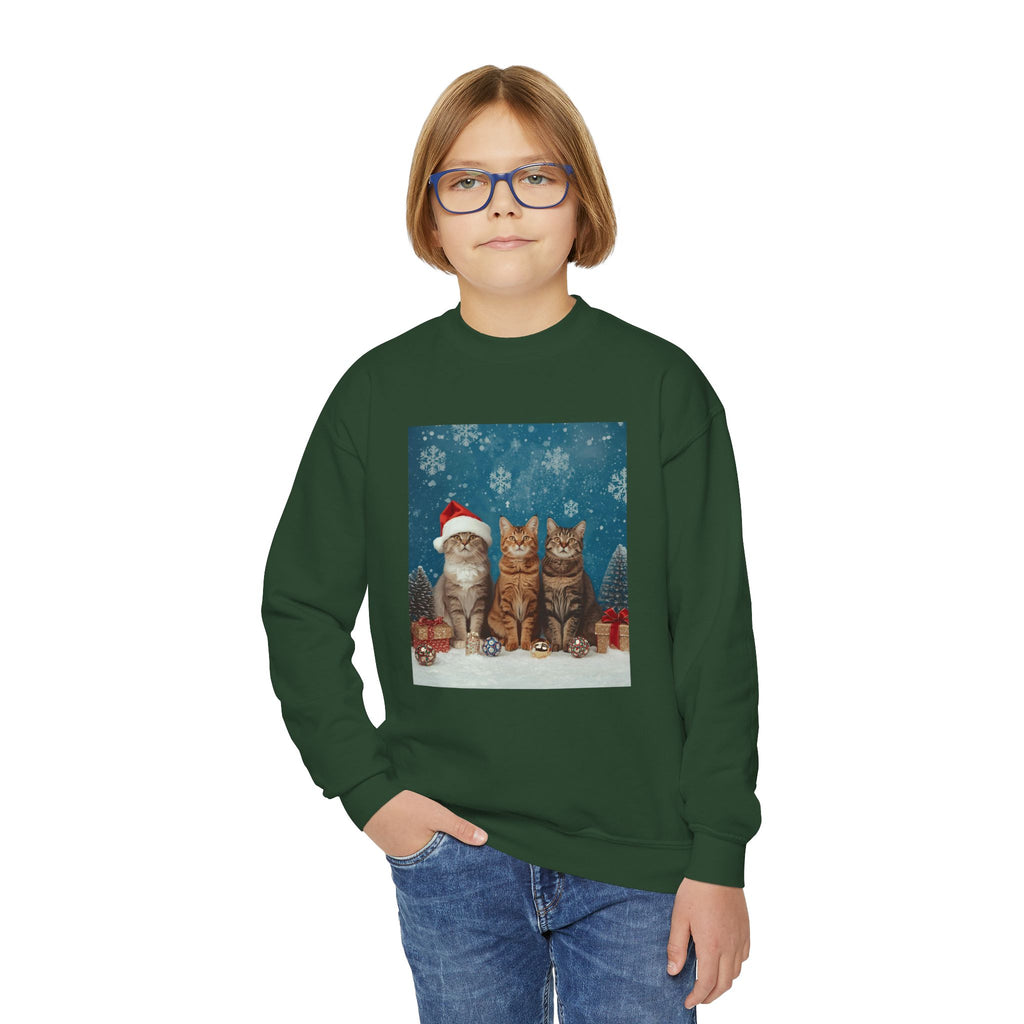 Cute Cat Festive Christmas Youth Crewneck Sweatshirt