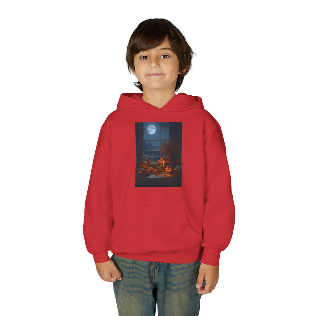 Halloween Pumpkin Youth Hoodie, Cozy Sweatshirt for Kids, Autumn & Halloween Apparel, Spooky Themed Hoodie, Fun Gift for Boys & Girls