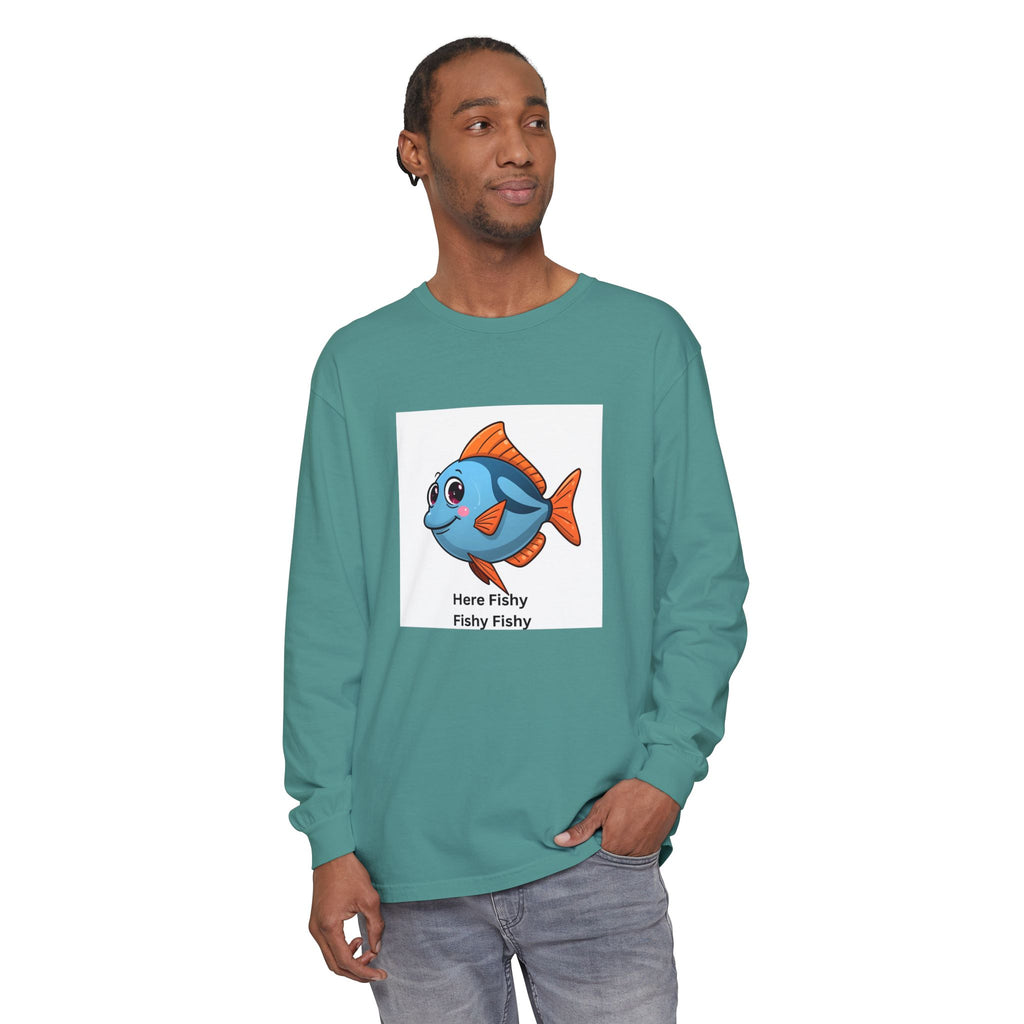 Here Fish Fishy Fishy Unisex Garment-dyed Long Sleeve T-Shirt