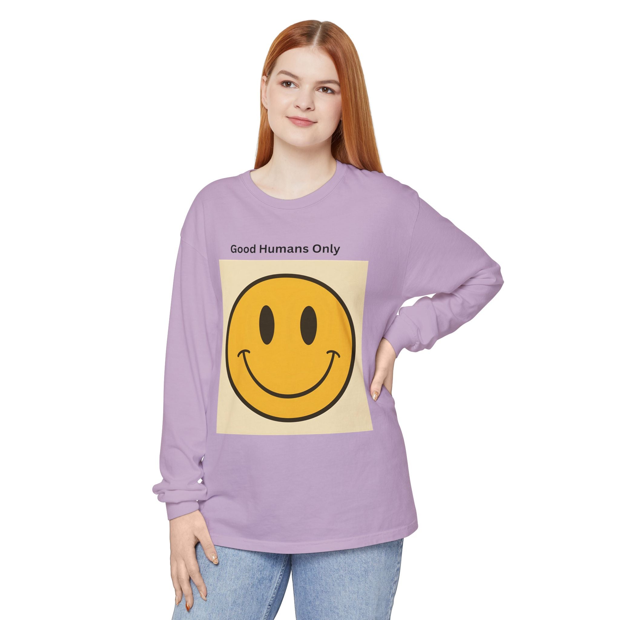 Smiley Face Unisex Garment-dyed Long Sleeve T-Shirt