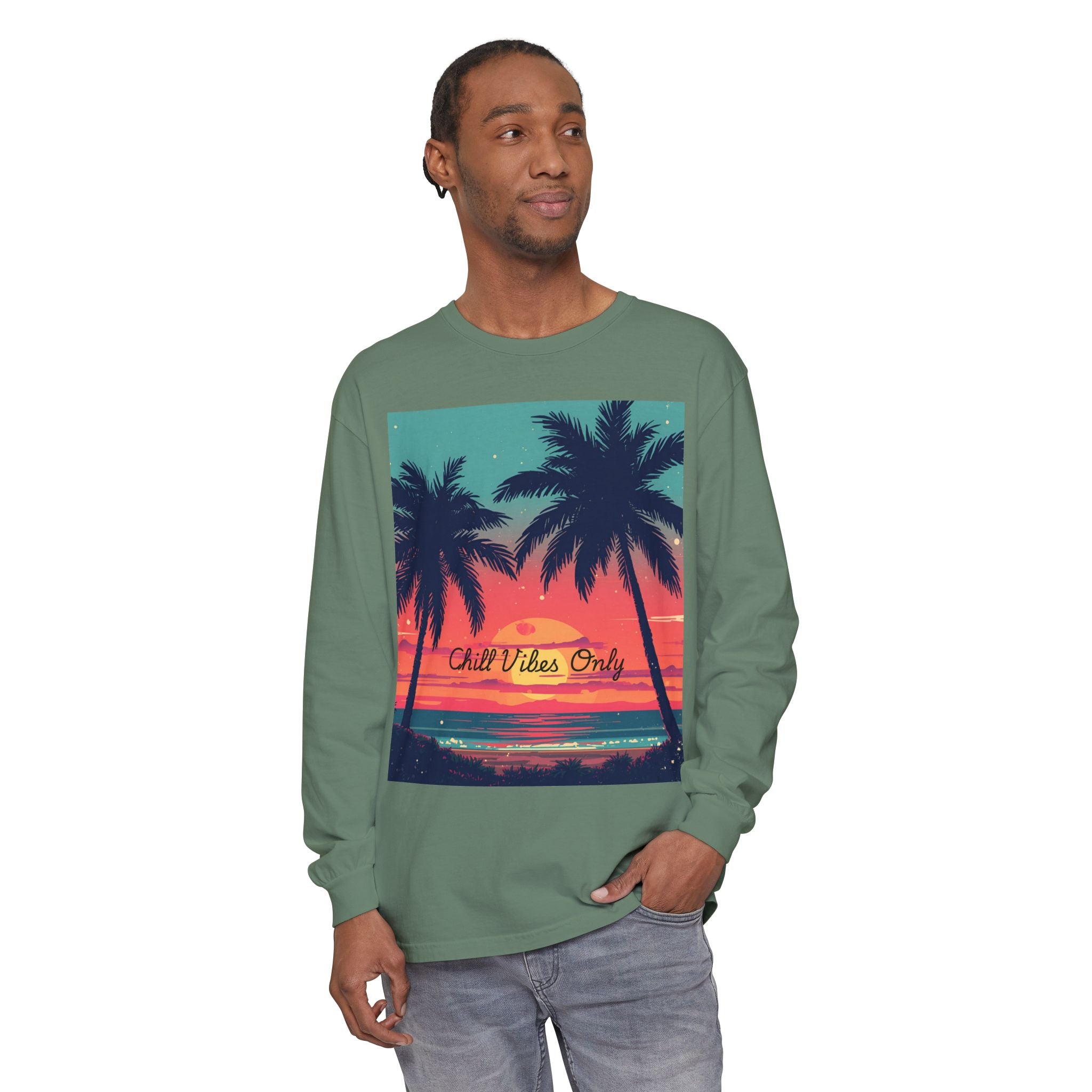 Tropical Sunset Unisex Garment-dyed Long Sleeve T-Shirt