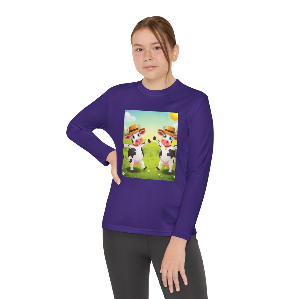 Cute Cows Farm Fun Youth Long Sleeve Competitor Tee