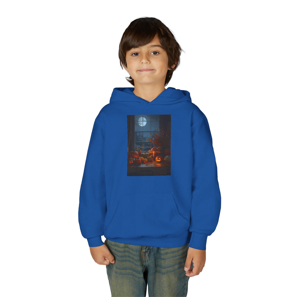 Halloween Pumpkin Youth Hoodie, Cozy Sweatshirt for Kids, Autumn & Halloween Apparel, Spooky Themed Hoodie, Fun Gift for Boys & Girls