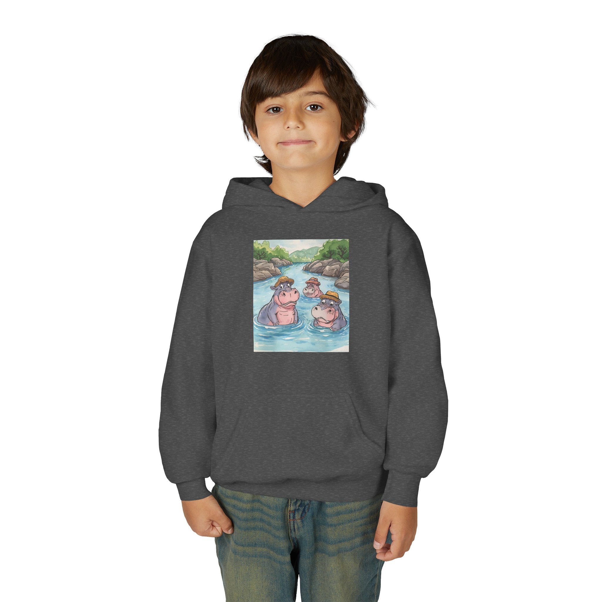 Hippo Cute Youth Heavy Blend Hooded Sweatshirt