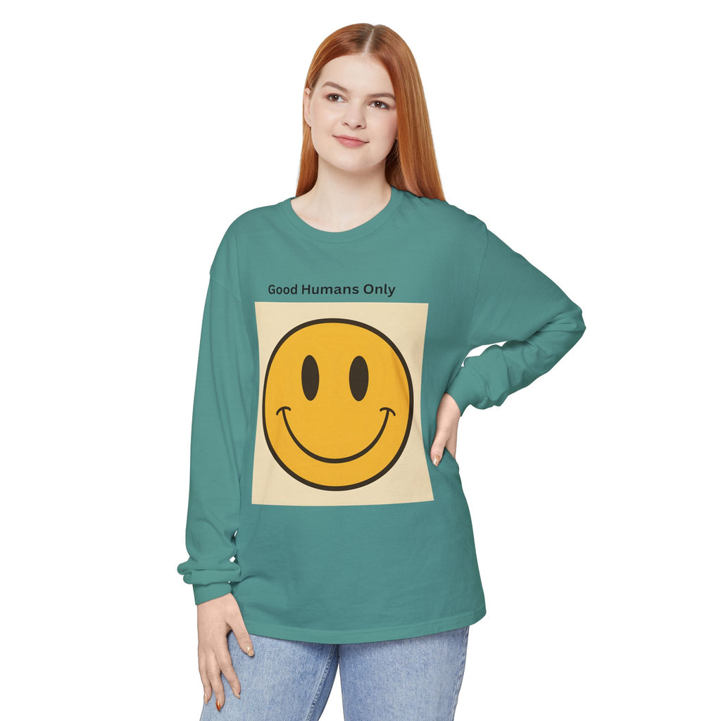 Smiley Face Unisex Garment-dyed Long Sleeve T-Shirt