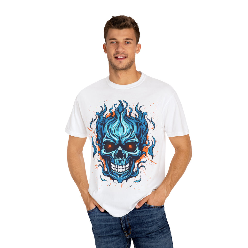 Flaming Skull T-Shirt, Unisex Graphic Tee, Edgy Casual Wear, Halloween Apparel, Gift for Rock Music Fans