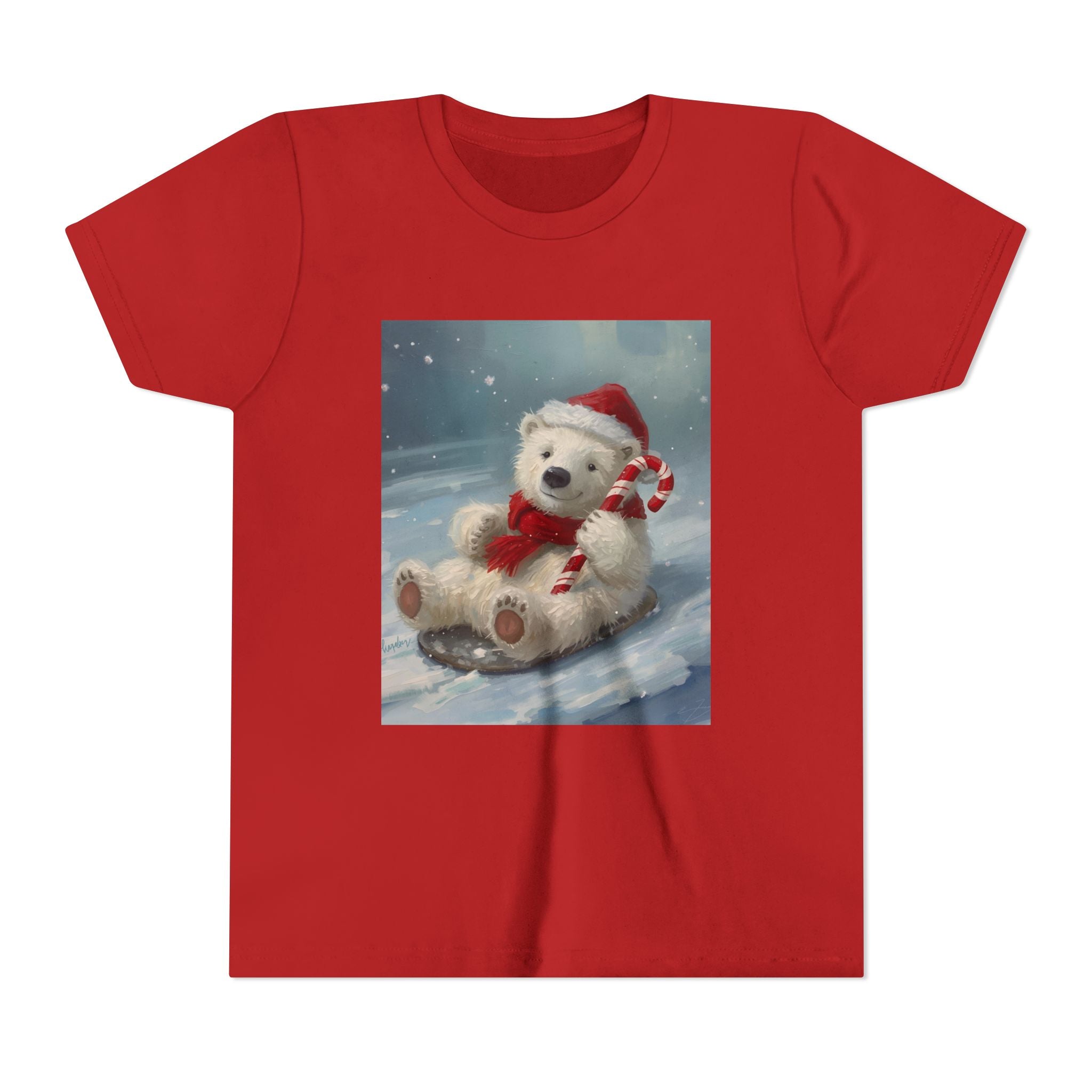 Cute Christmas Bear Youth Short Sleeve Tee