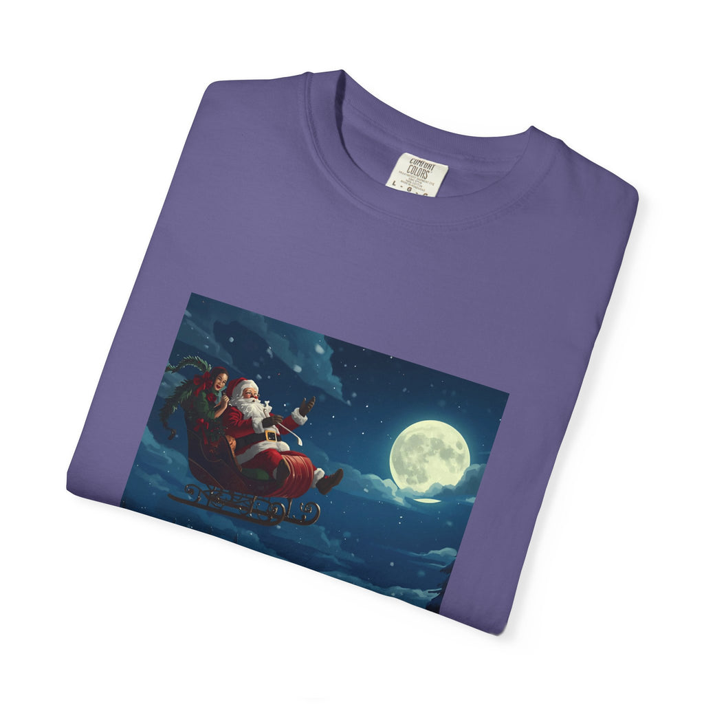 Christmas Santa Sleigh Unisex Garment-Dyed T-shirt