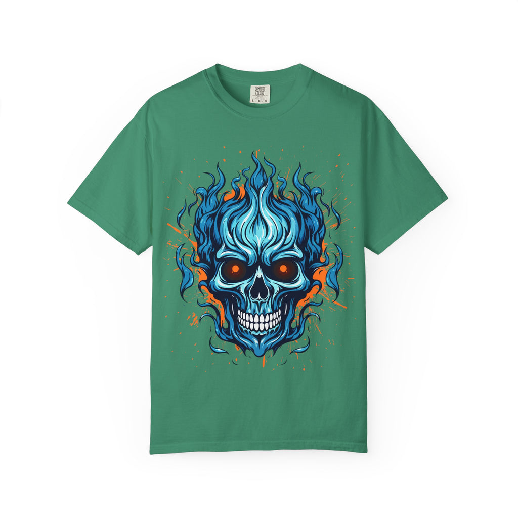 Flame Skull Graphic T-Shirt | Unisex Apparel for Rock Lovers, Halloween Costume, Edgy Style, Concert Fashion, Gift for Him/Her