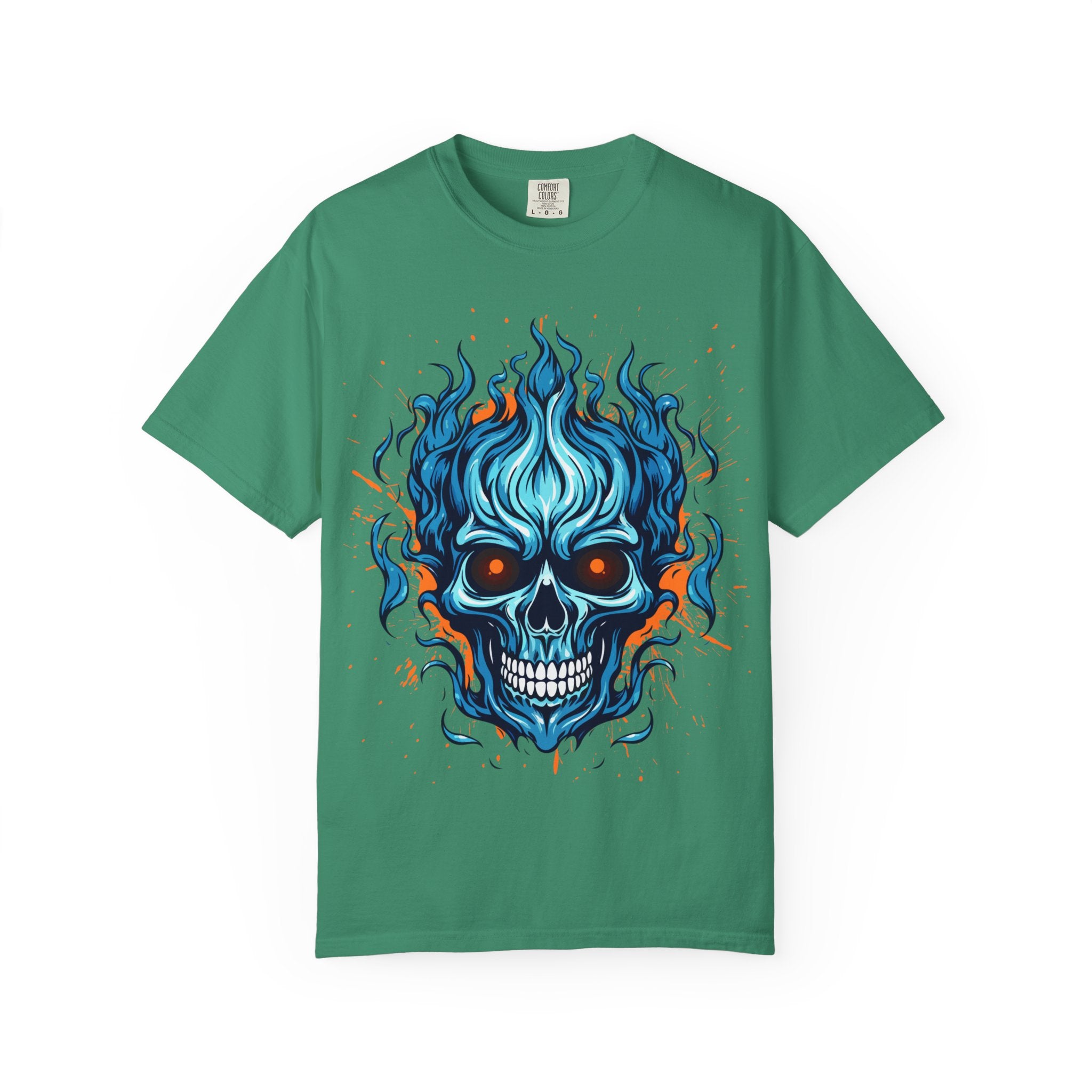 Flame Skull Graphic T-Shirt | Unisex Apparel for Rock Lovers, Halloween Costume, Edgy Style, Concert Fashion, Gift for Him/Her