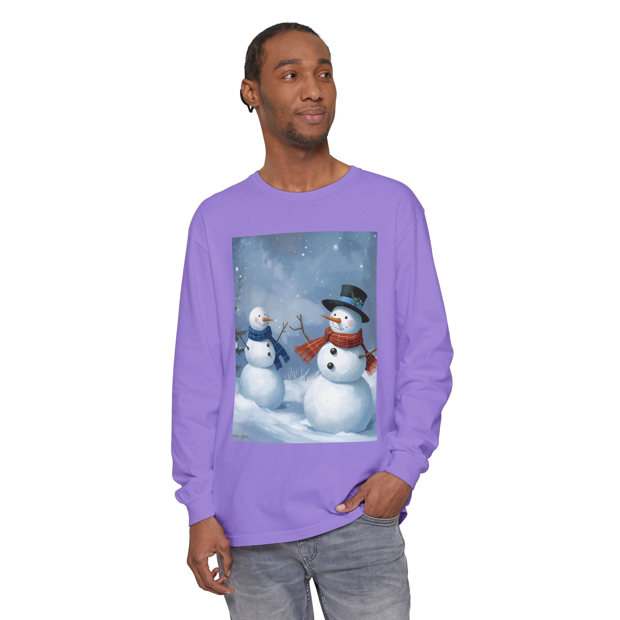 Christmas Snowman Family Unisex Garment-dyed Long Sleeve T-Shirt