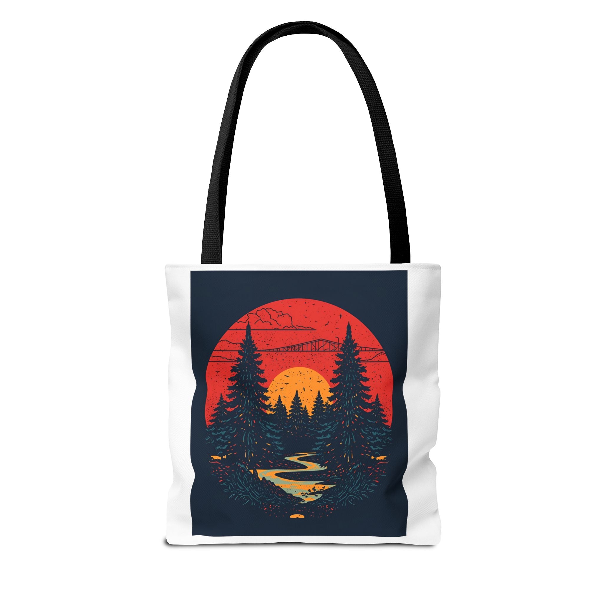 Nature-Inspired Tote Bag, Eco-Friendly Shopping Bag, Sunset Forest Design, Travel Companion, Gift for Outdoors Lovers, Stylish Everyday Bag