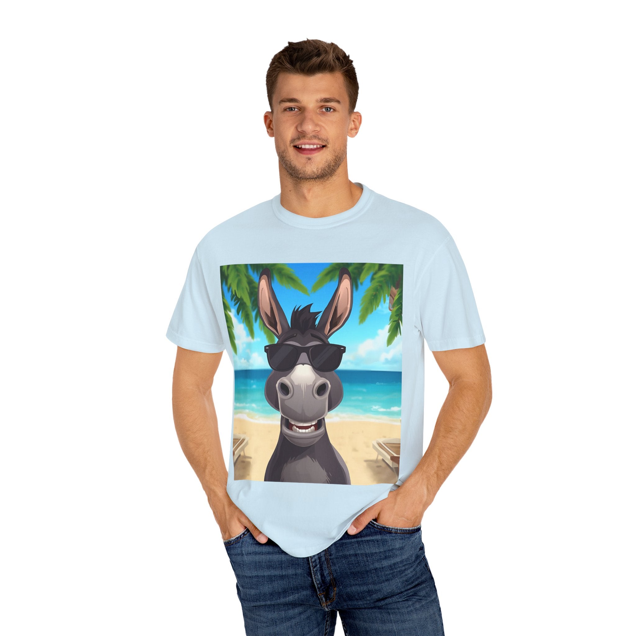 Chill Donkey Sunset T-Shirt, Unisex Summer Tee, Casual Beachwear, Gift for Animal Lovers, Fun Vacation Shirt