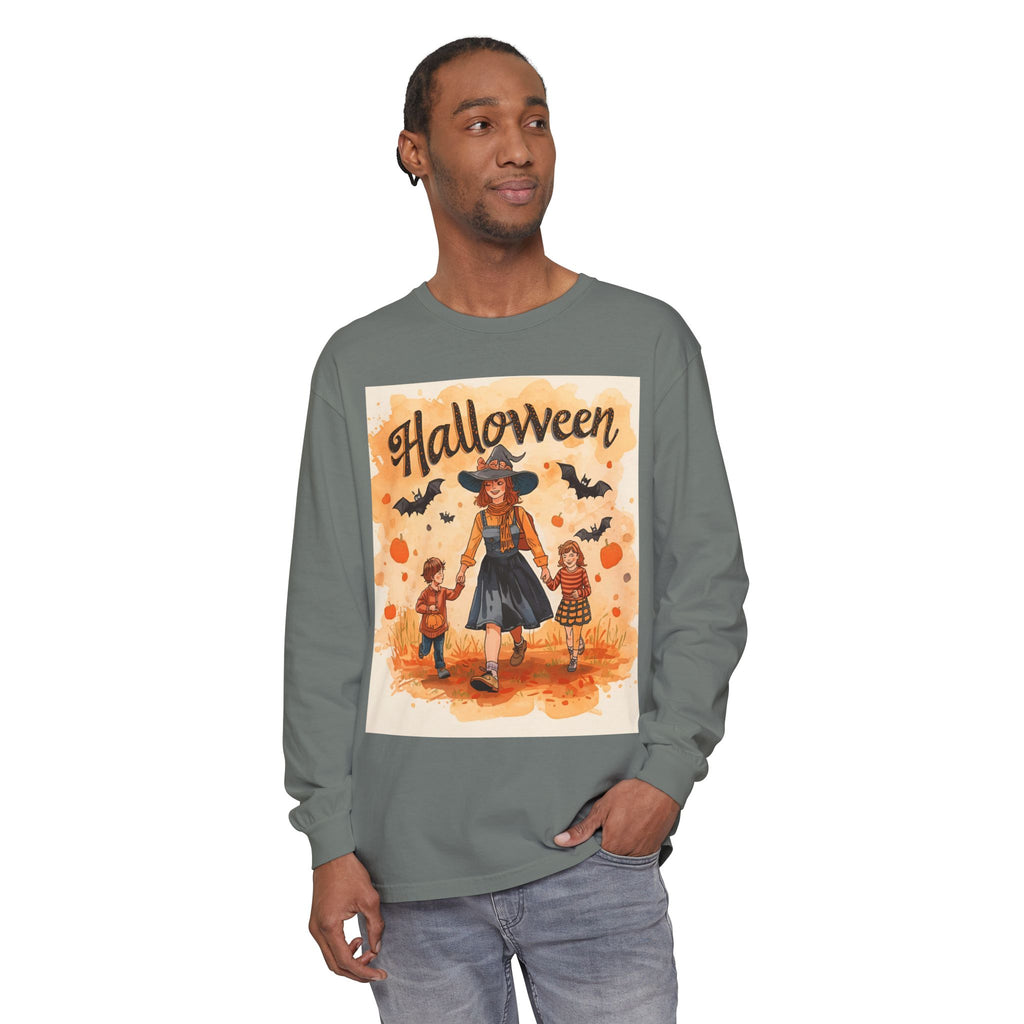 Halloween Themed Mom And Children Unisex Garment-dyed Long Sleeve T-Shirt