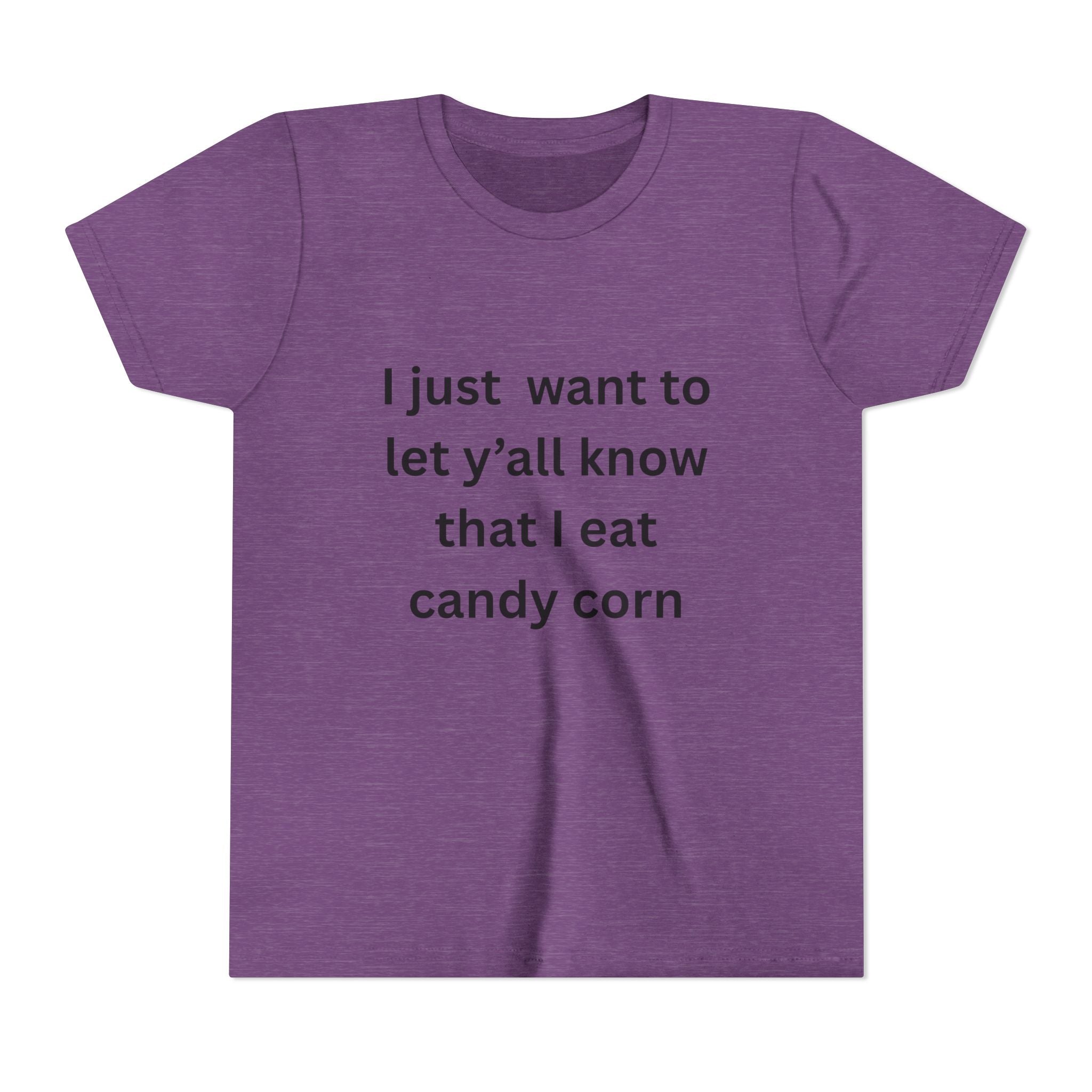I Eat Candy Corn Youth Candy Corn Tee, Fun Halloween Shirt, Cute Short Sleeve Tee, Youth Graphic Top, Fall Celebration Apparel, Trick or Treat Shirt