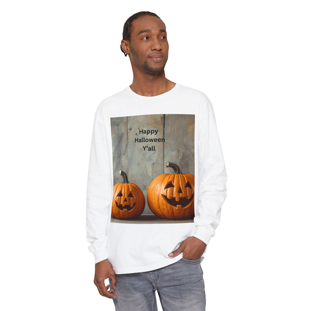 Halloween Pumpkin Long Sleeve Tee, Happy Halloween Shirt, Fall Apparel, Unisex Halloween T-Shirt, Seasonal Clothing