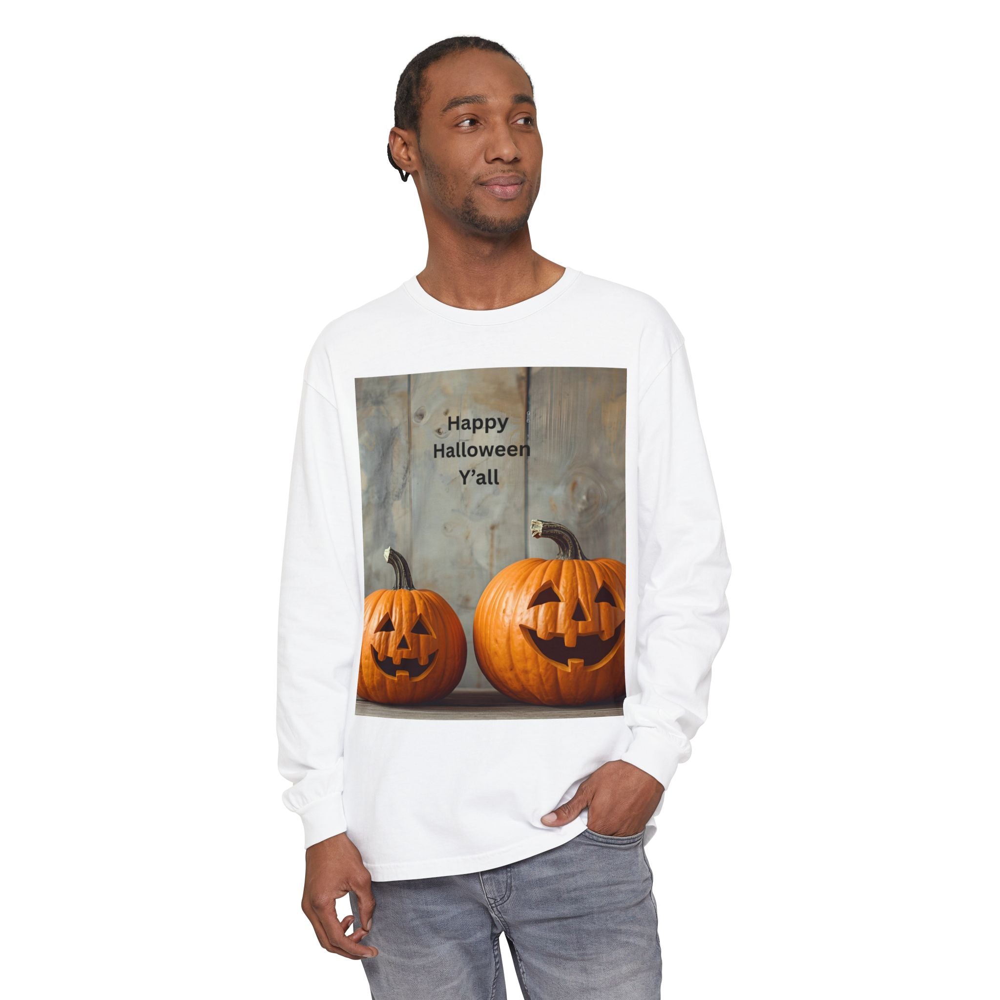 Halloween Pumpkin Long Sleeve Tee, Happy Halloween Shirt, Fall Apparel, Unisex Halloween T-Shirt, Seasonal Clothing