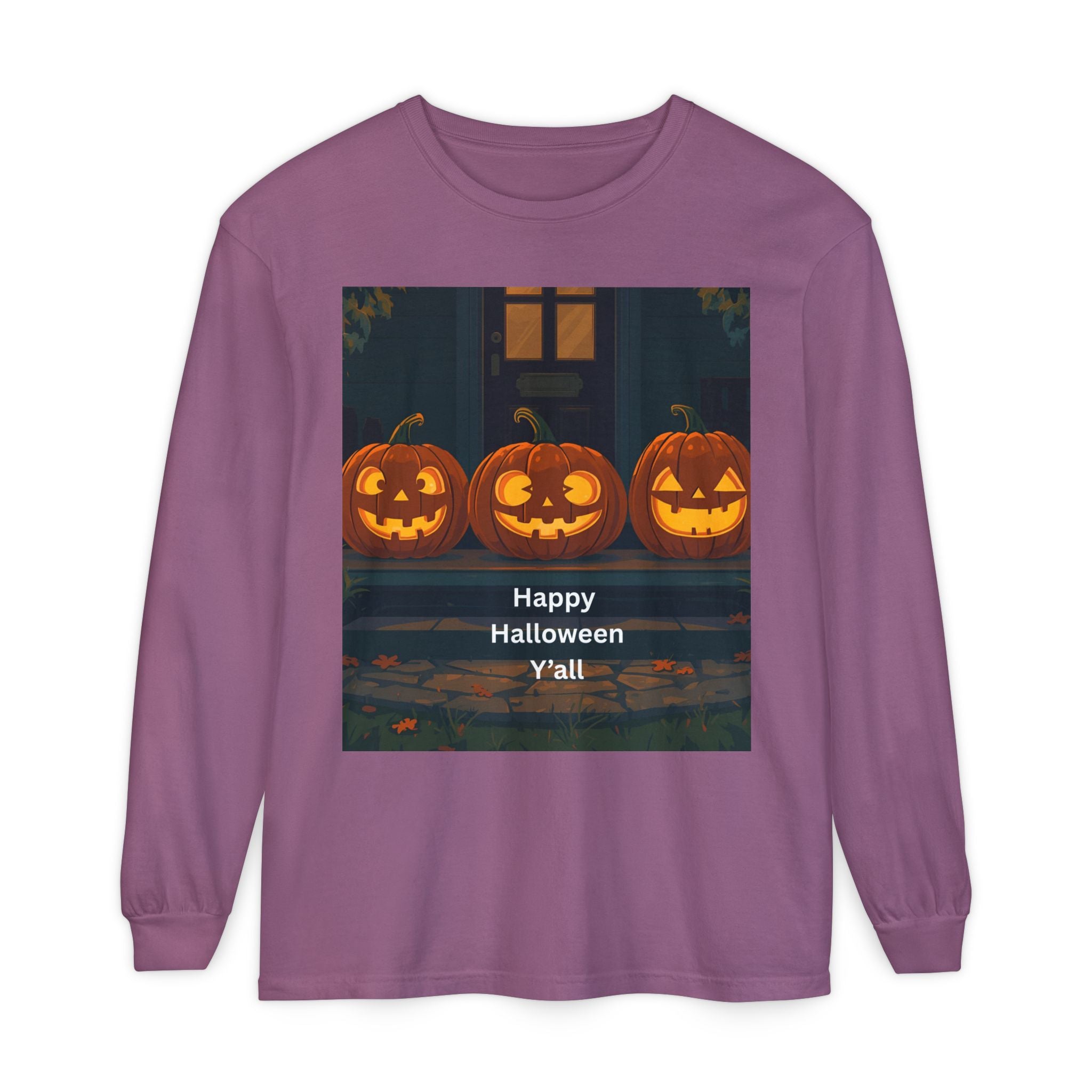 Halloween Pumpkin Long Sleeve T-Shirt, Fall Apparel, Comfortable Shirt, Unisex Halloween Tee, Seasonal Gift, Spooky Vibes
