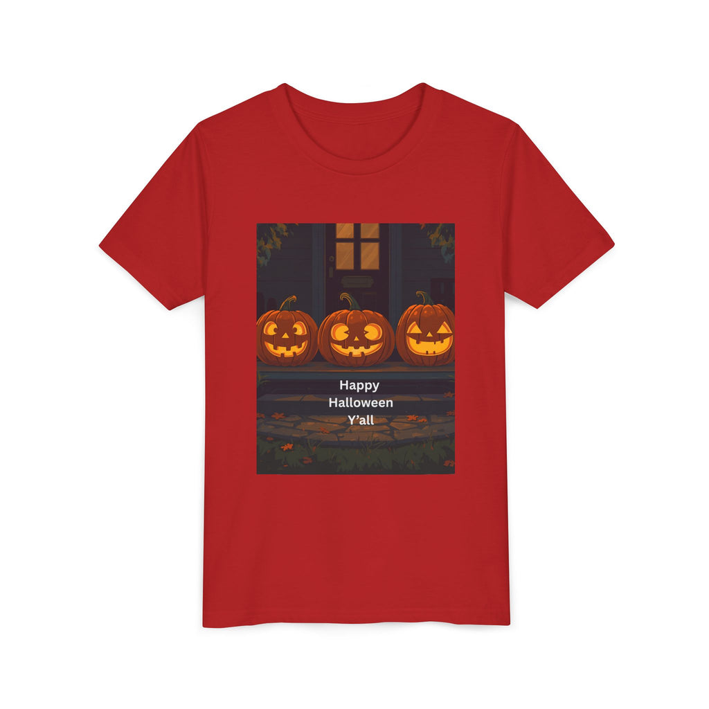 Halloween Pumpkin Youth Tee, Jack-o'-lantern Shirt, Trick or Treat Apparel, Spooky Kids T-Shirt, Halloween Costume Top