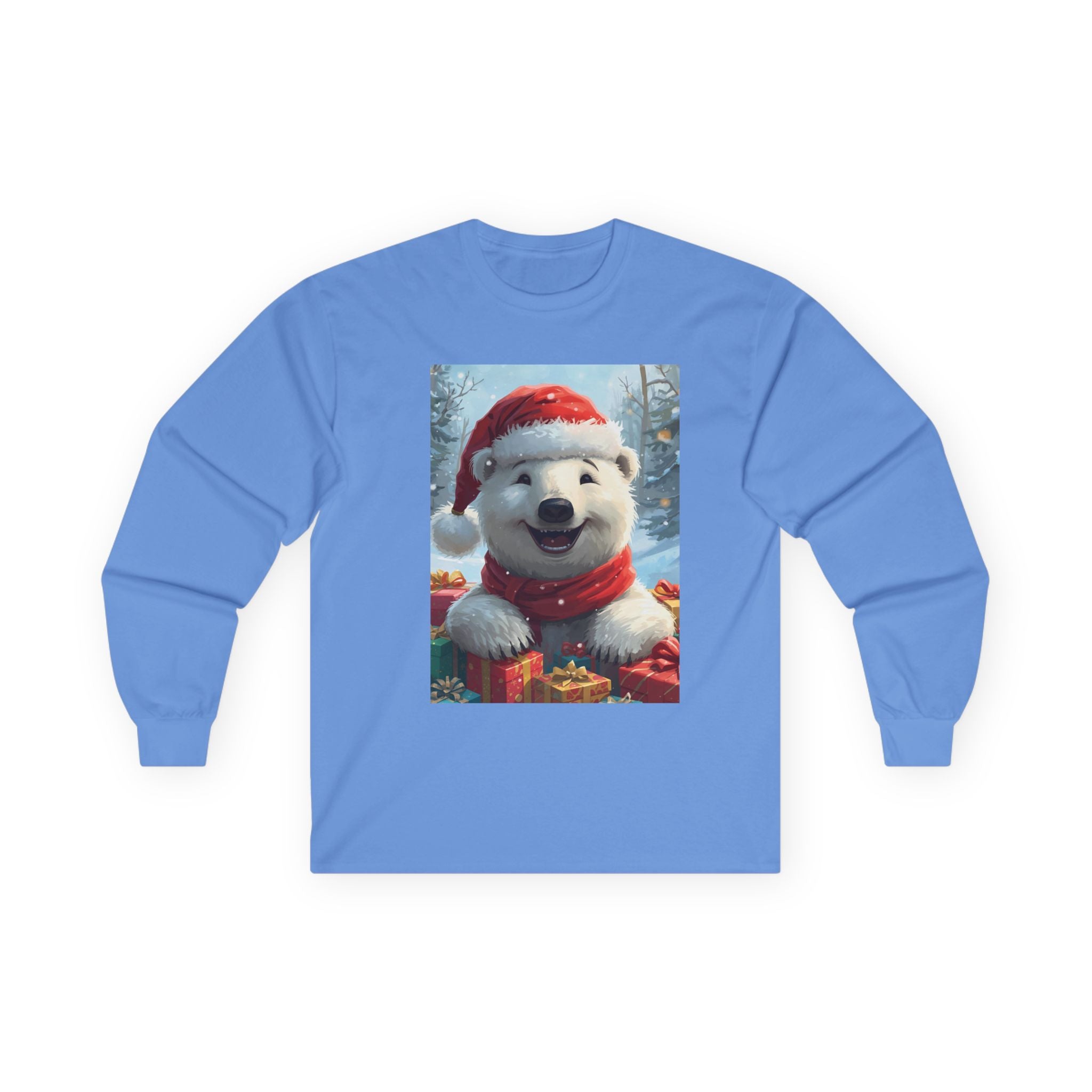 Christmas Polar Bear Long Sleeve Tee, Cozy Holiday Shirt, Unisex Winter Wear, Christmas Gift, Cute Animal Apparel