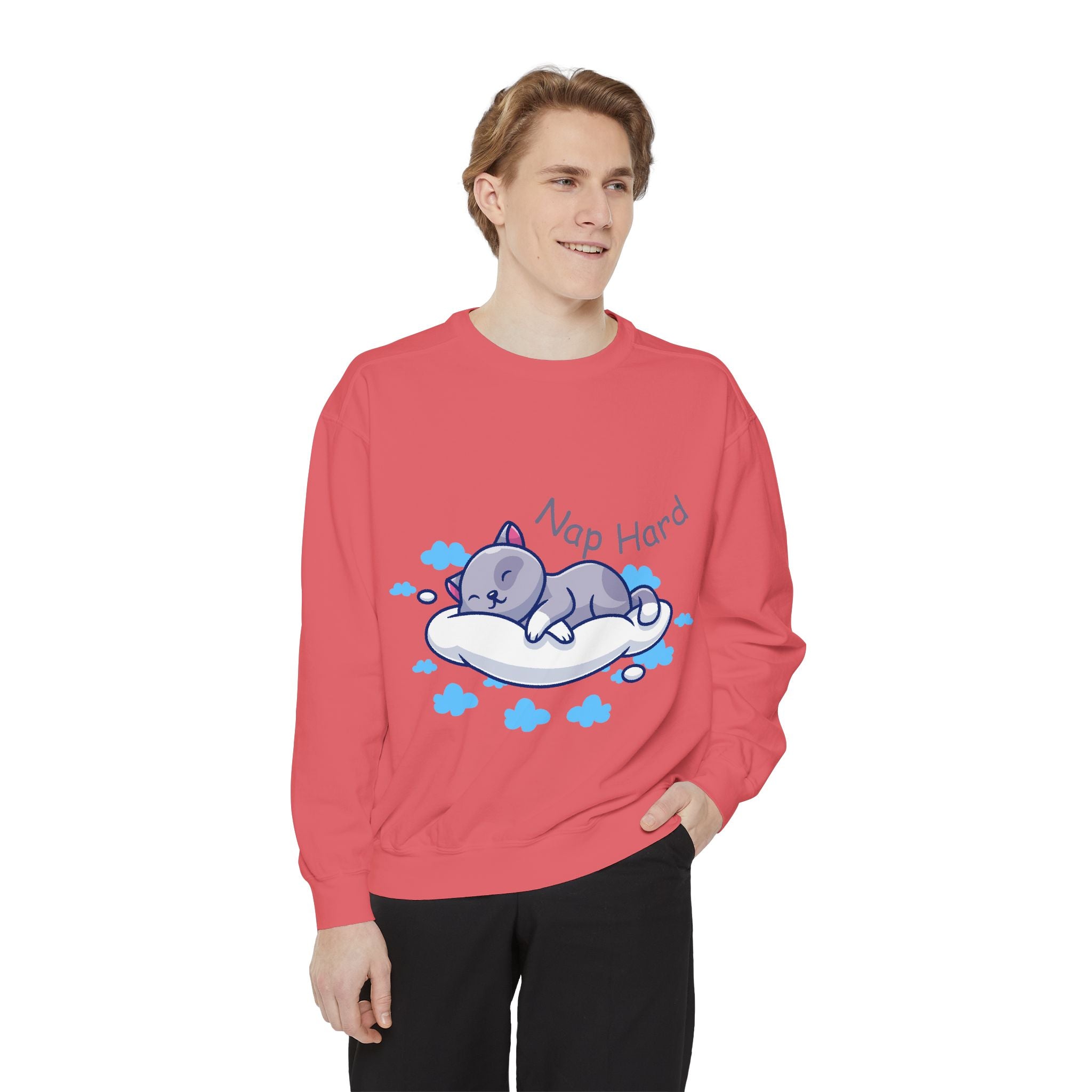 Cozy Cat Nap Hard Unisex Garment-Dyed Sweatshirt