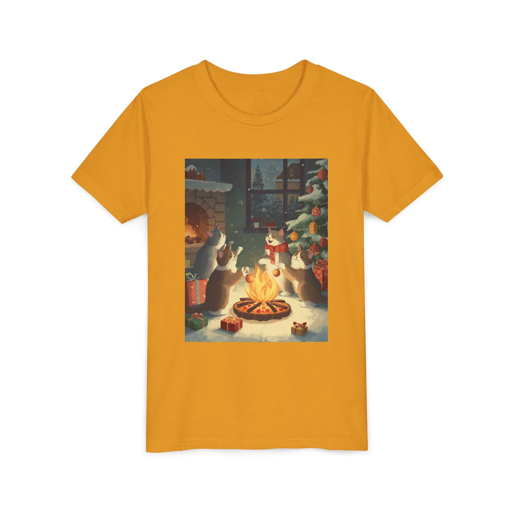 Cozy Christmas Youth Tee, Festive Graphic Short Sleeve Shirt, Holiday Charm for Kids, Cute Gift for Thanksgiving, Winter Gatherings
