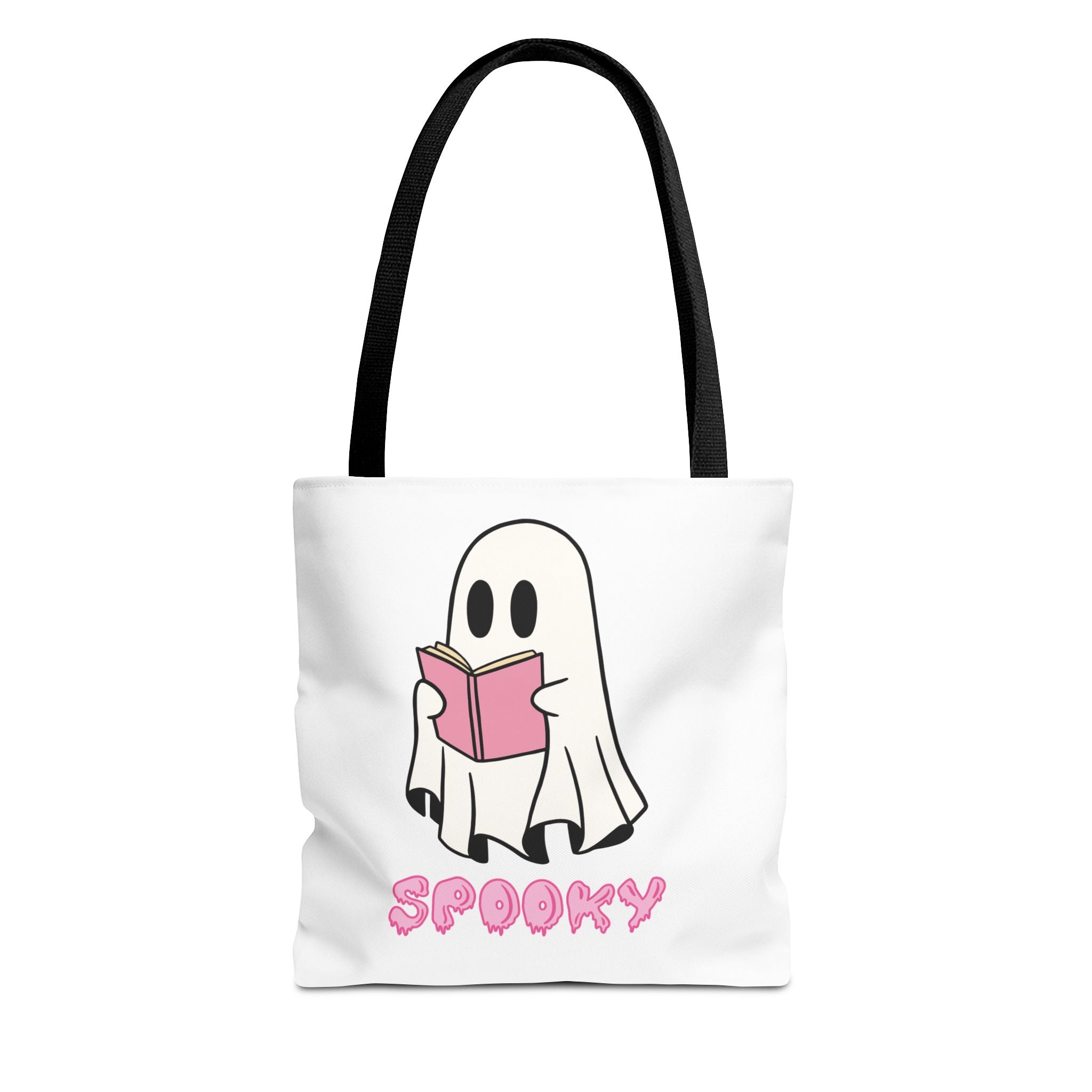 Spooky Ghost Reading Tote Bag | Halloween Accessory, Cute Book Lover Gift, Eco-Friendly, Shopping Bag, AOP Design